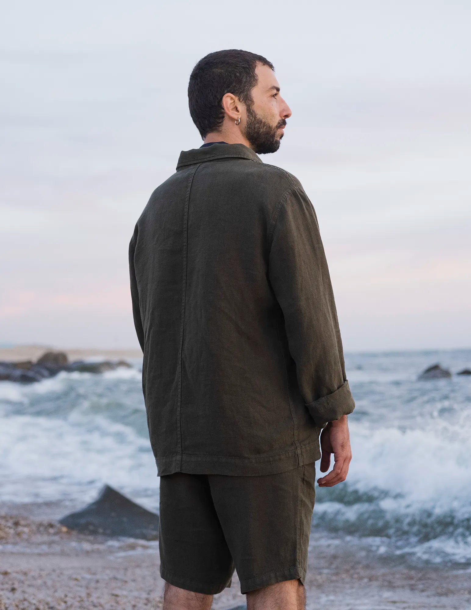 Premium Linen Overshirt for Men - Ilha Moss Color - Lightweight & Breathable Summer Shirt for Casual Wear, Outdoor Activities & Travel