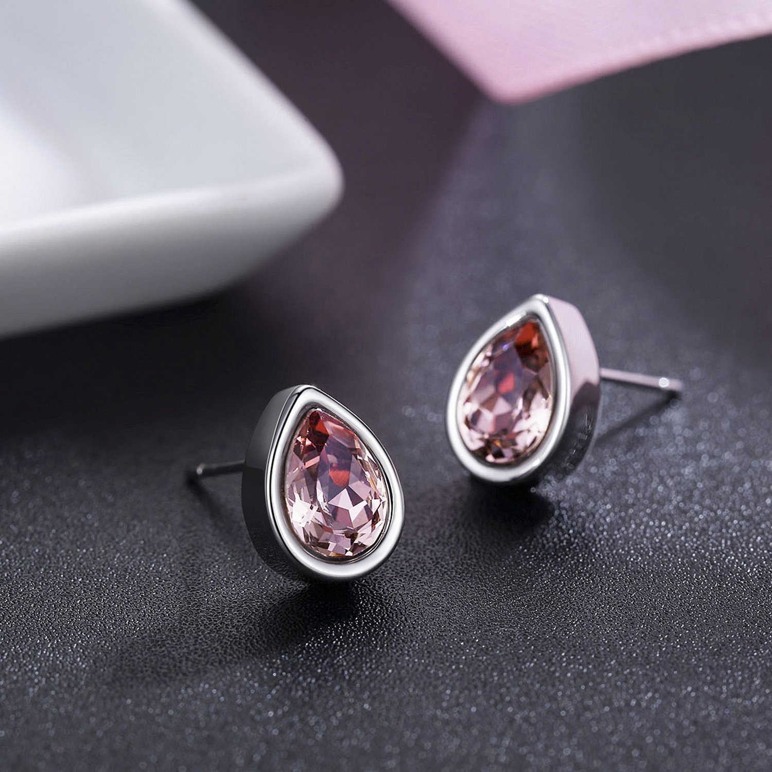 Platinum Teardrop Stud Earrings with Austrian Crystals for Women - Perfect for Parties & Weddings