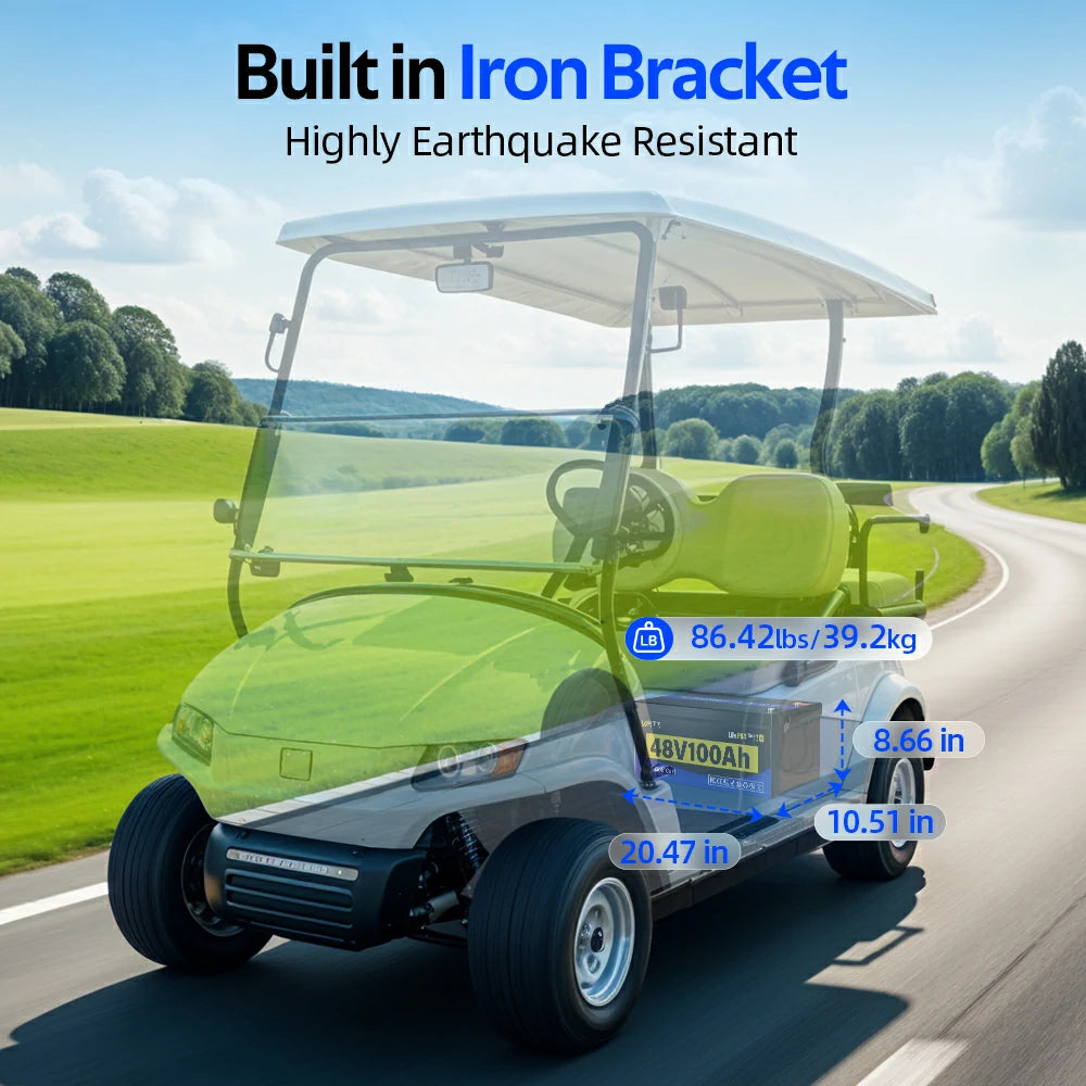 48V 100Ah Lithium Golf Cart Battery with Bluetooth - Long Lasting Power for Golf Carts, Electric Vehicles & Off-Grid Applications - Perfect for Golf Courses, RV Camping & Solar Energy Storage