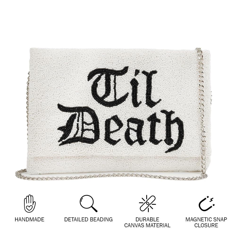 TIL DEATH Beaded Clutch Purse - Elegant Wedding Clutch for Bride, Bachelorette Party & Bridal Shower | Perfect Engagement Gift for Women | Ideal for Evening Events, Date Nights & Special Occasions