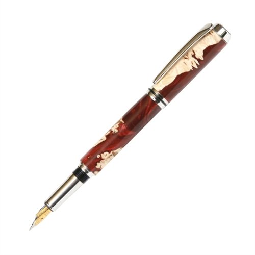 Lanier Baron Fountain Pen - Rhodium Plated with Red Tide Resin - Premium Writing Instrument for Calligraphy, Journaling & Gifting