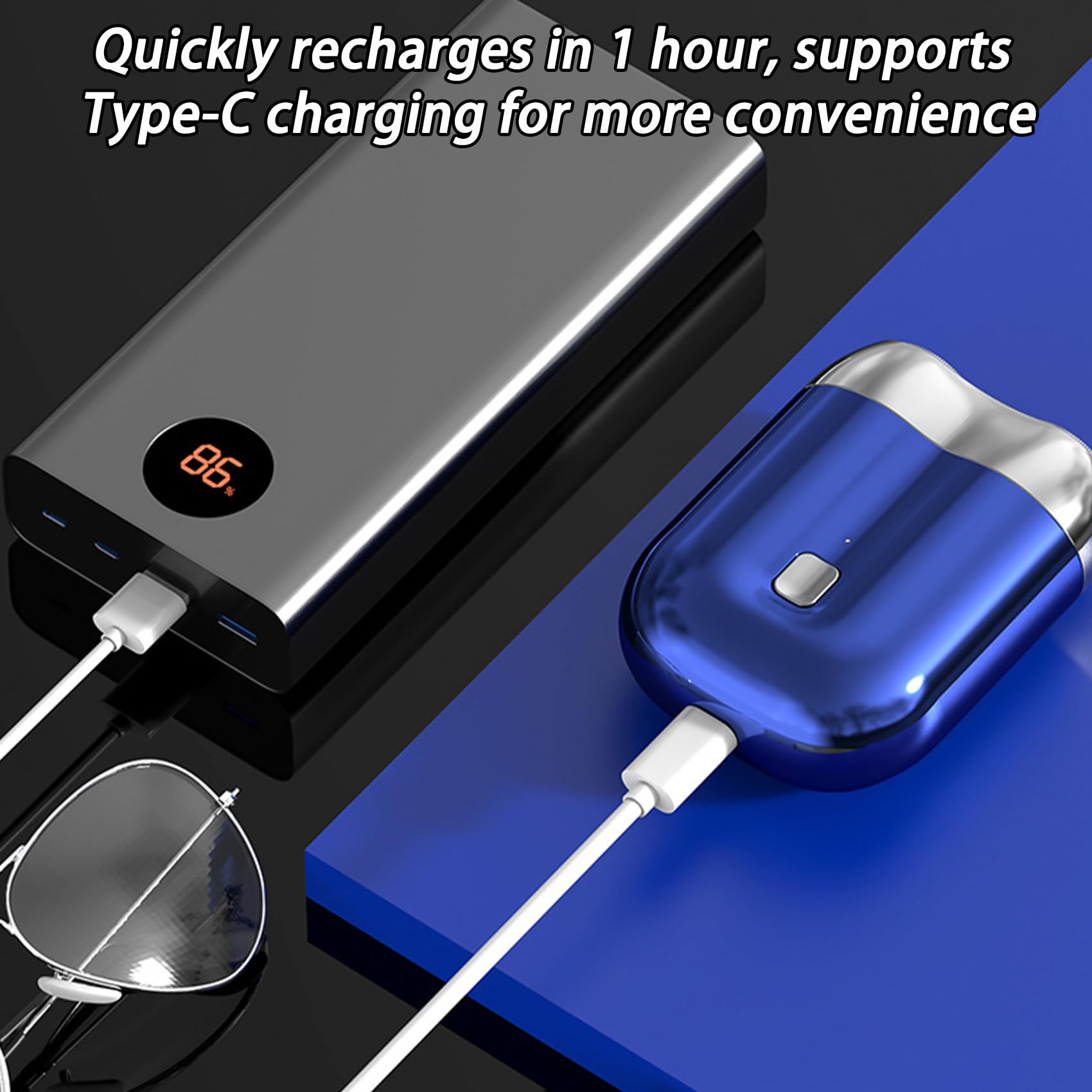 Quatreey Electric Razor for Men - Portable Mini Shaver with Dual Washable Heads, Rechargeable Travel Shaver for Smooth Shaving (Blue & Green) - Perfect for Home, Office & Travel Grooming