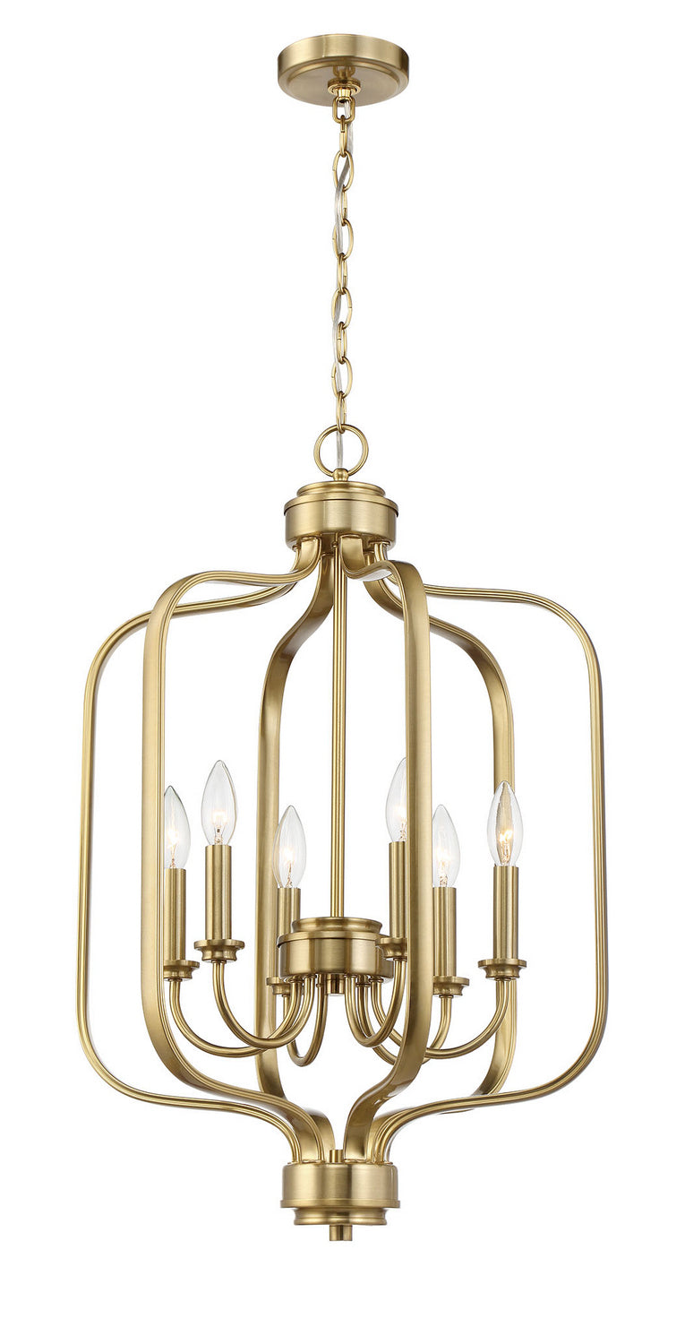 Bolden Six-Light Foyer Chandelier in Satin Brass - Modern Entryway Lighting Fixture for Hallway, Staircase & Dining Room Decor