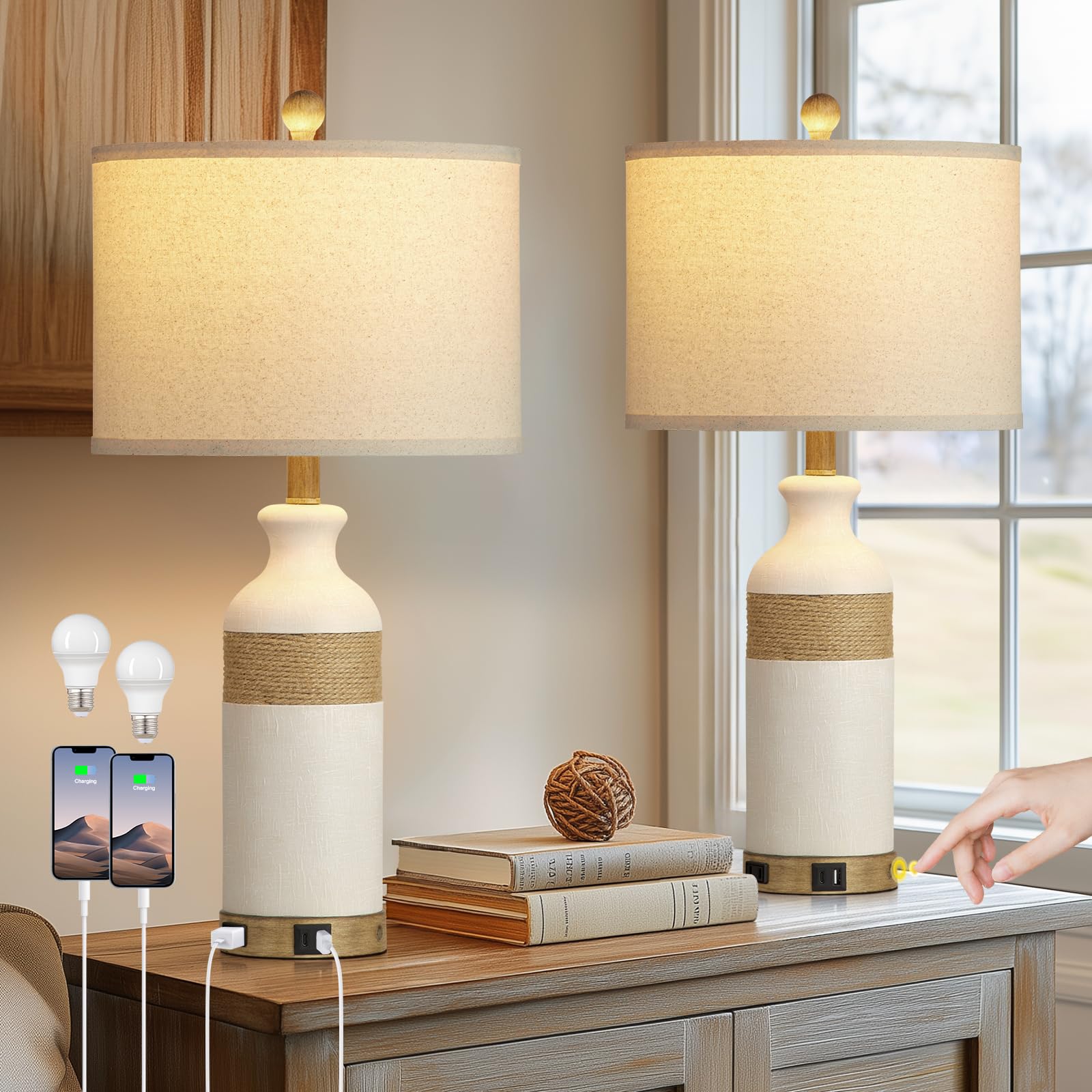 Boho Rattan Table Lamps Set of 2 - 26