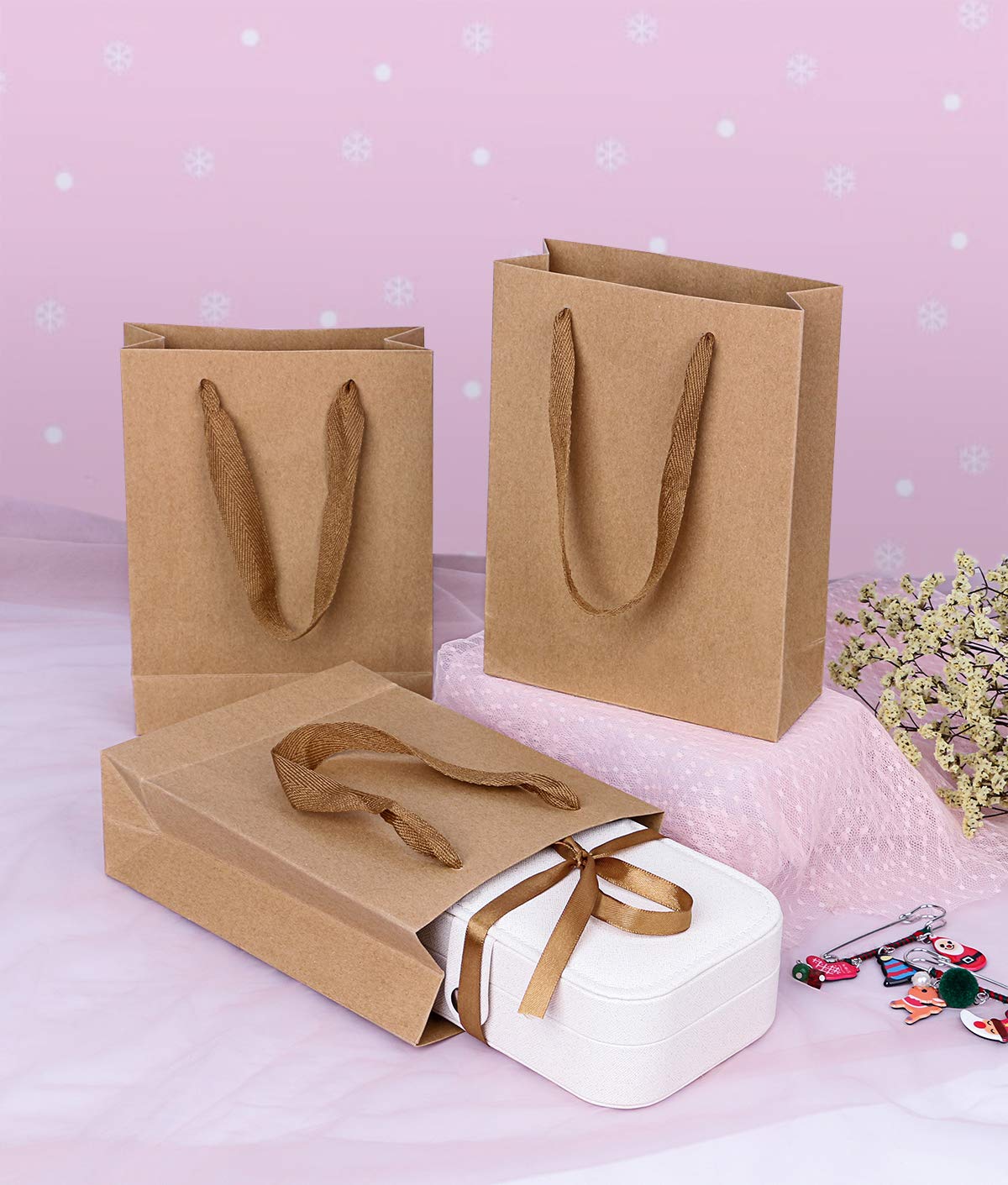 50-Pack Brown Kraft Paper Gift Bags with Handles - 5.9