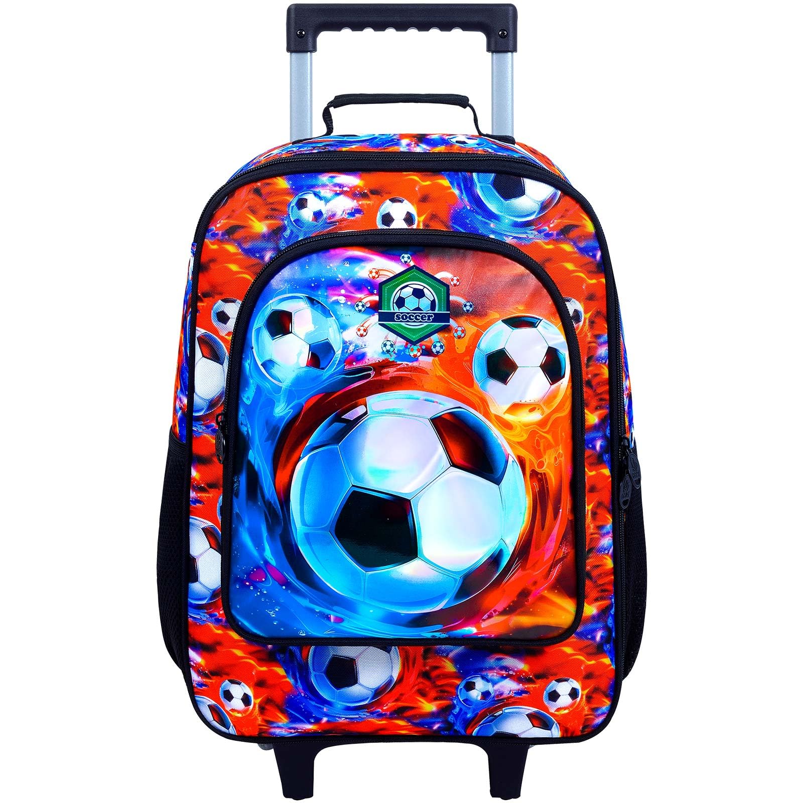 Kids Rolling Suitcase with Wheels - Boys Travel Luggage for Soccer Enthusiasts (Fire and Ice Design) | Perfect for Airplane Carry-On, School Trips & Sports Travel