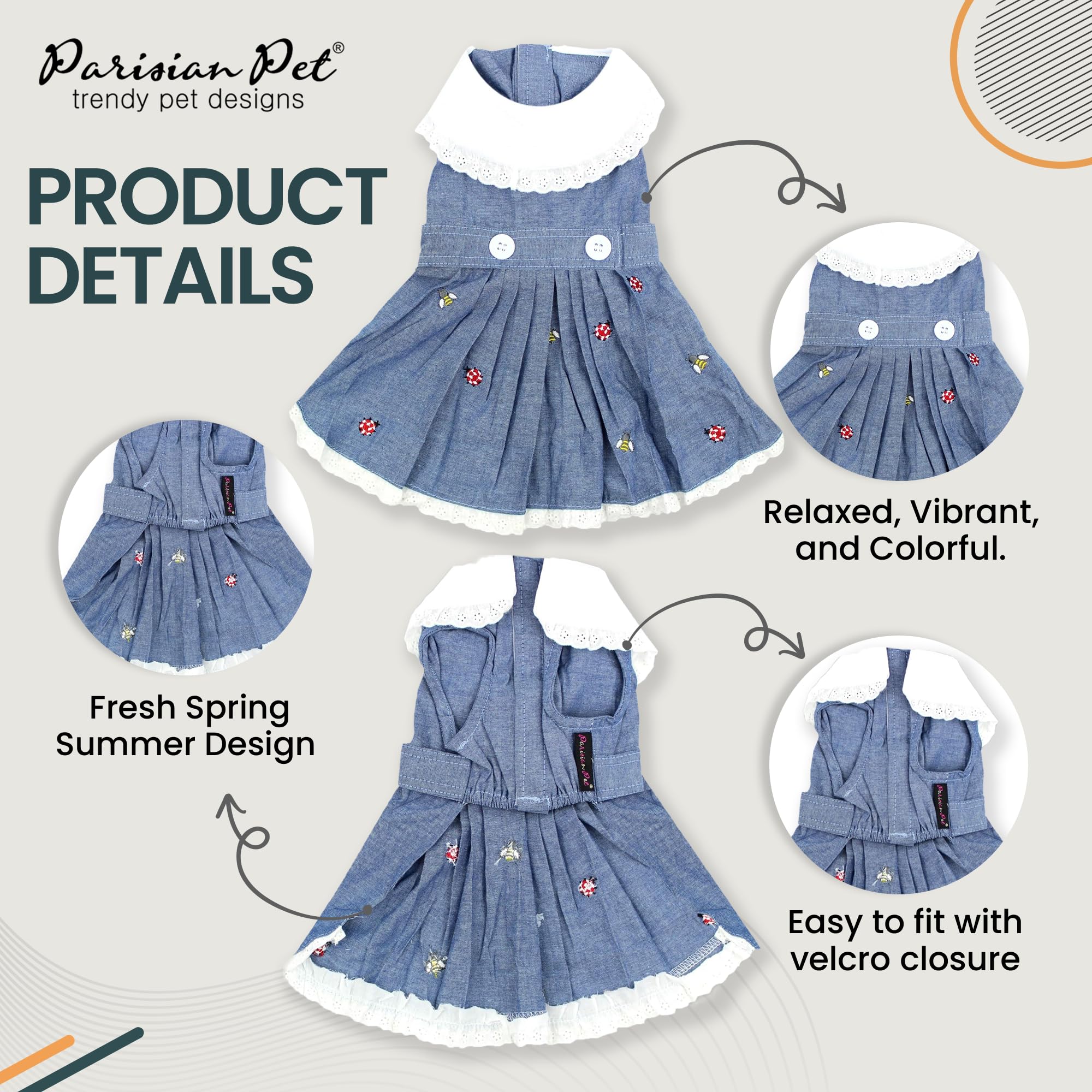 Parisian Pet Dog Dress - Chambray Dog Overalls - Lightweight & Fashionable Summer Dog Skirt - Sleeveless Dog Clothes for Large Dogs (2XL) - Perfect for Outdoor Adventures, Beach Trips & Photo Shoots