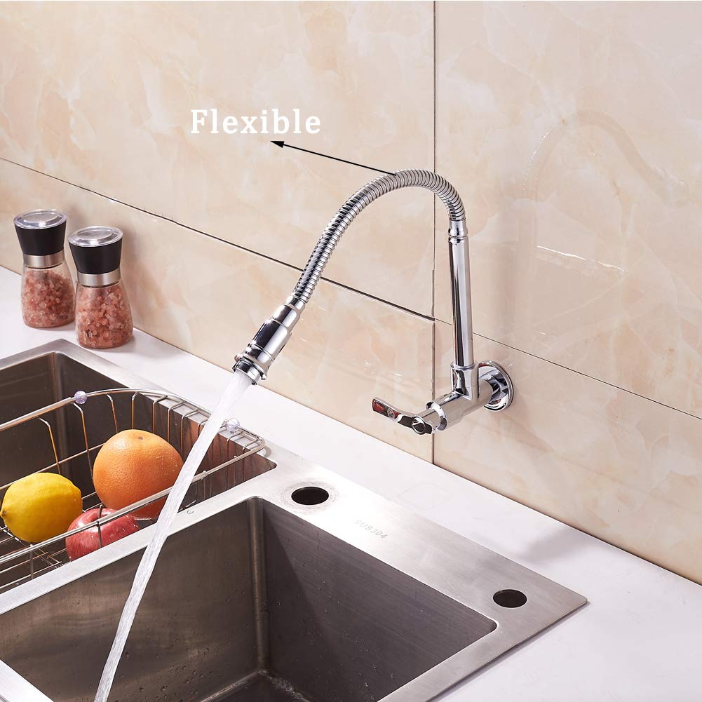 1-Handle Chrome Kitchen Sink Faucet with Single Hole Wall Mount - Perfect for Modern Homes & Small Spaces