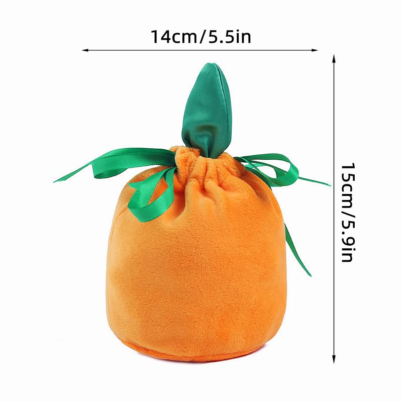 10 Pack Fall Pumpkin Candy Bags - Orange Halloween Treat Bags with Drawstring for Thanksgiving, Christmas & Autumn Parties - Perfect for Trick or Treat, Goodie Gifts & Seasonal Celebrations