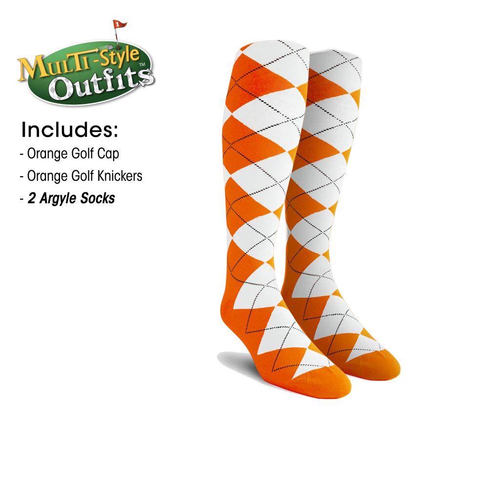 Men's Stylish Orange Golf Outfit Set - Matching Knickers & Cap with 2 Over-The-Calf Socks | Perfect for Golf Tournaments & Casual Weekend Play
