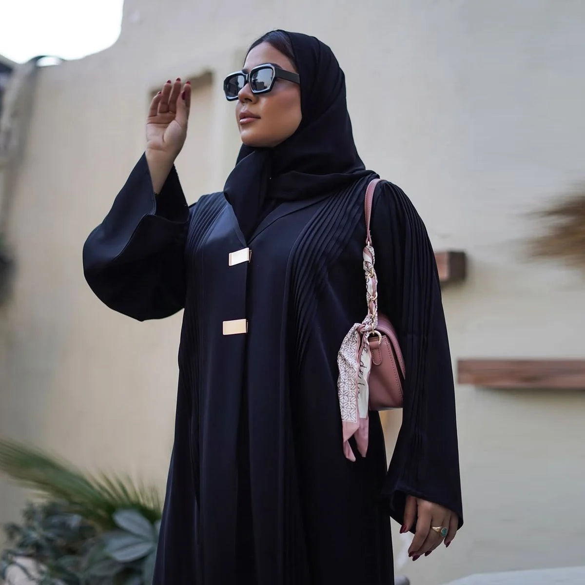 Elegant Pleated Arab Dubai Open Abaya Dress #25189 - Modest Muslim Fashion for Women, Perfect for Prayer, Weddings & Special Occasions