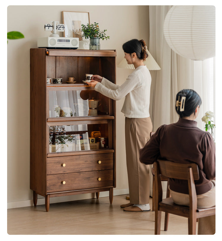Solid Black Walnut Wood Side Cabinet with Flip Door - Perfect for Living Room, Bedroom & Home Office Storage