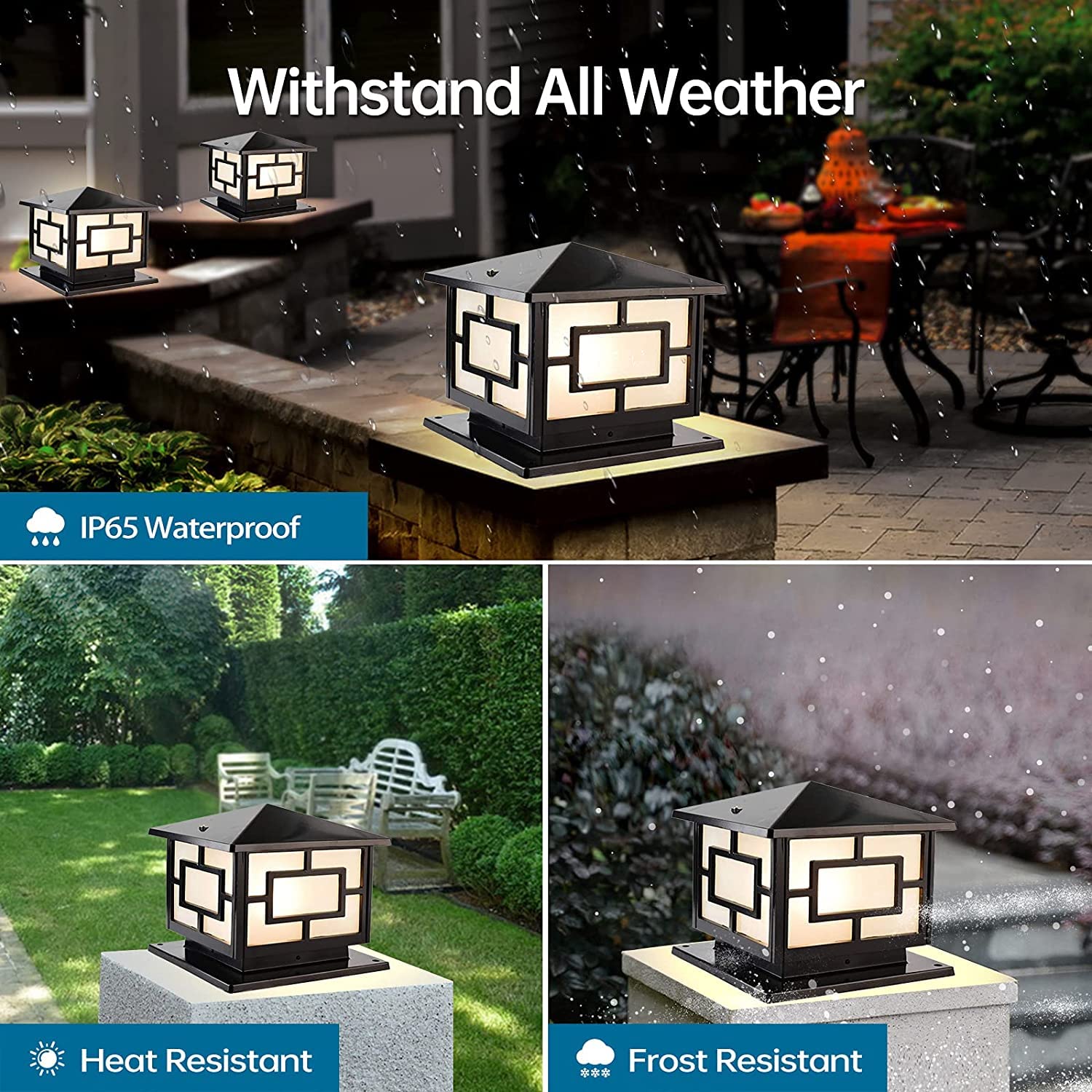 Modern Outdoor Post Lights - Aluminum Waterproof Exterior Column Lights with Glass Shade for House, Garden, Backyard (E26 Base) | Perfect for Pathway, Patio, Driveway & Landscape Lighting