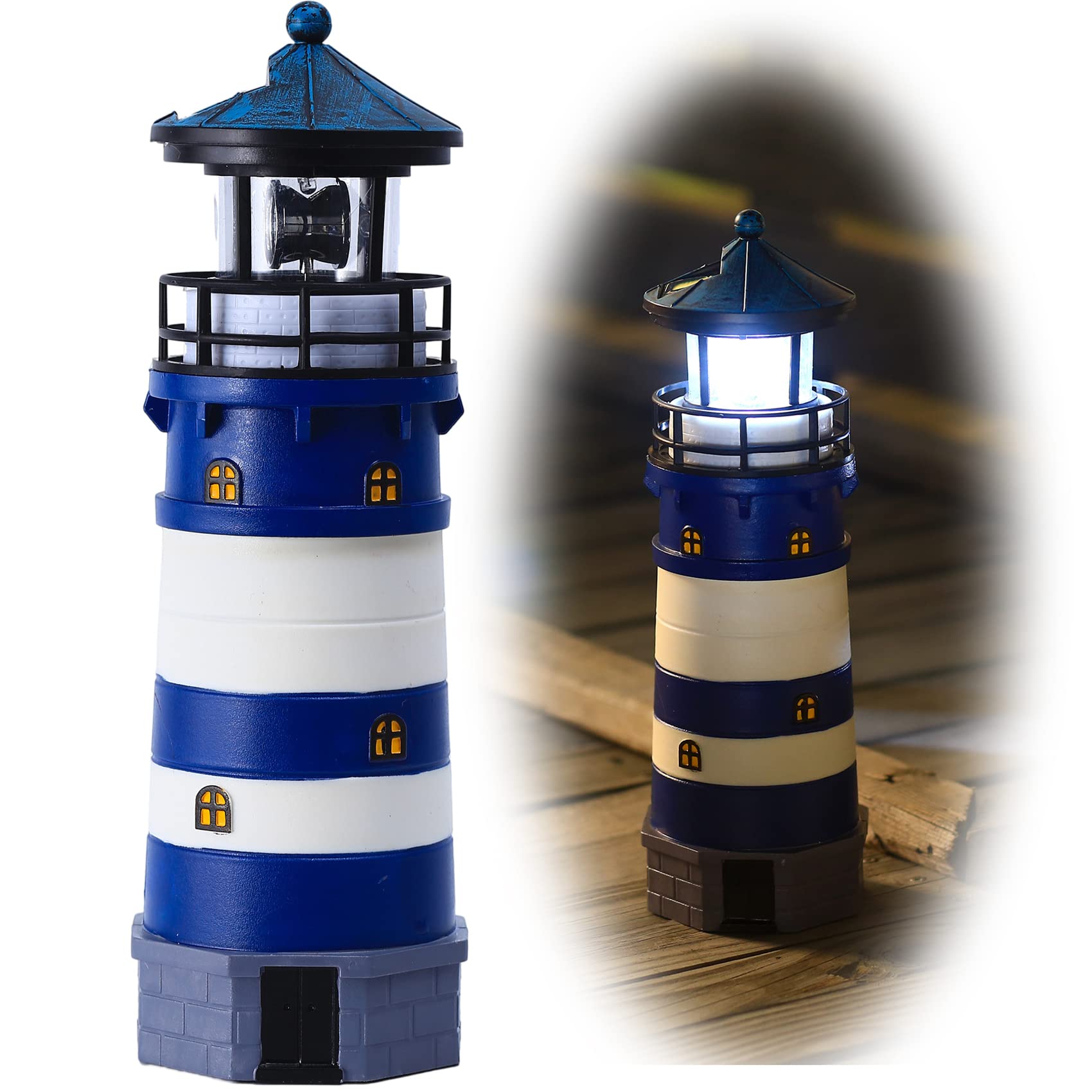 Solar Powered Rotating Beacon LED Lighthouse Lamp - Outdoor Decorative Lighting for Garden, Patio, Well Cover | Waterproof & Dusk-to-Dawn Auto On/Off | Perfect Landscape Accent Light for Yard, Walkway, Poolside Decor (Blue)