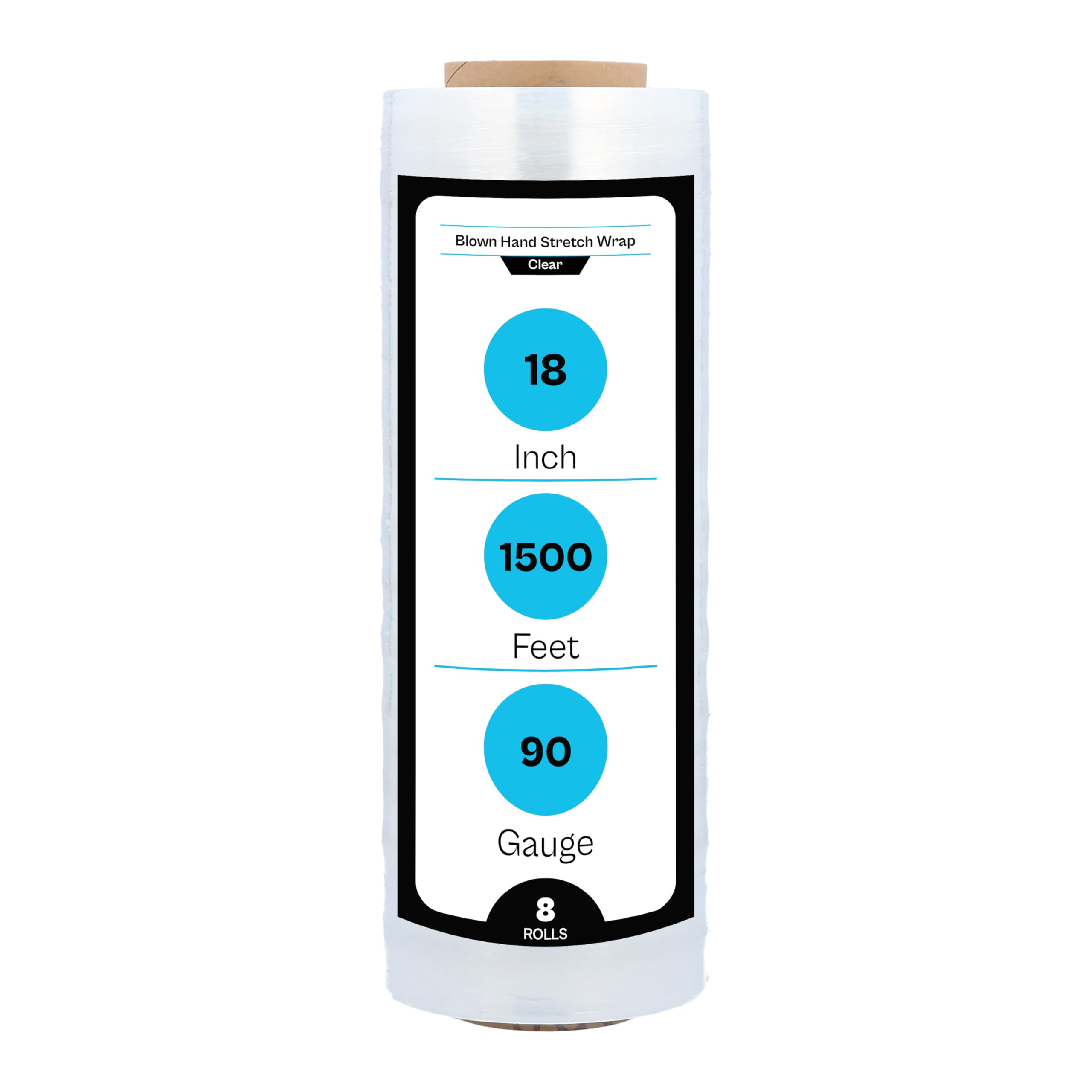 MMBM Stretch Wrap - 18 Inch x 1500 Feet, 90 Gauge Clear Plastic Cling Film (8 Pack) - Heavy Duty Blown Hand Stretch Film Rolls for Secure Pallet Wrapping, Moving & Packaging | Ideal for Warehouse, Shipping & Industrial Use