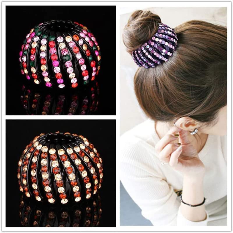 FAMEZA Rhinestone Bird Nest Hair Bun Holder - Expandable Hair Grip Claw for Women (Pack of 1) | Perfect for Updos, Ponytails & Special Occasions
