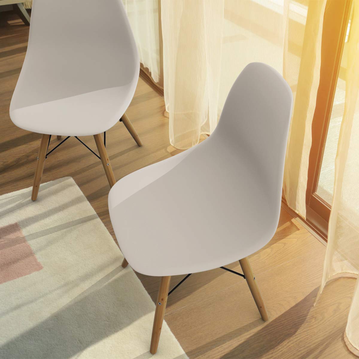 Giantex 4-Piece White Dining Chairs Set - Mid Century Modern Pre-Assembled Kitchen Chairs with Wooden Legs, Armless Plastic Side Chairs for Dining Room, Kitchen, Living Room | Perfect for Small Spaces, Breakfast Nooks & Contemporary Home Decor