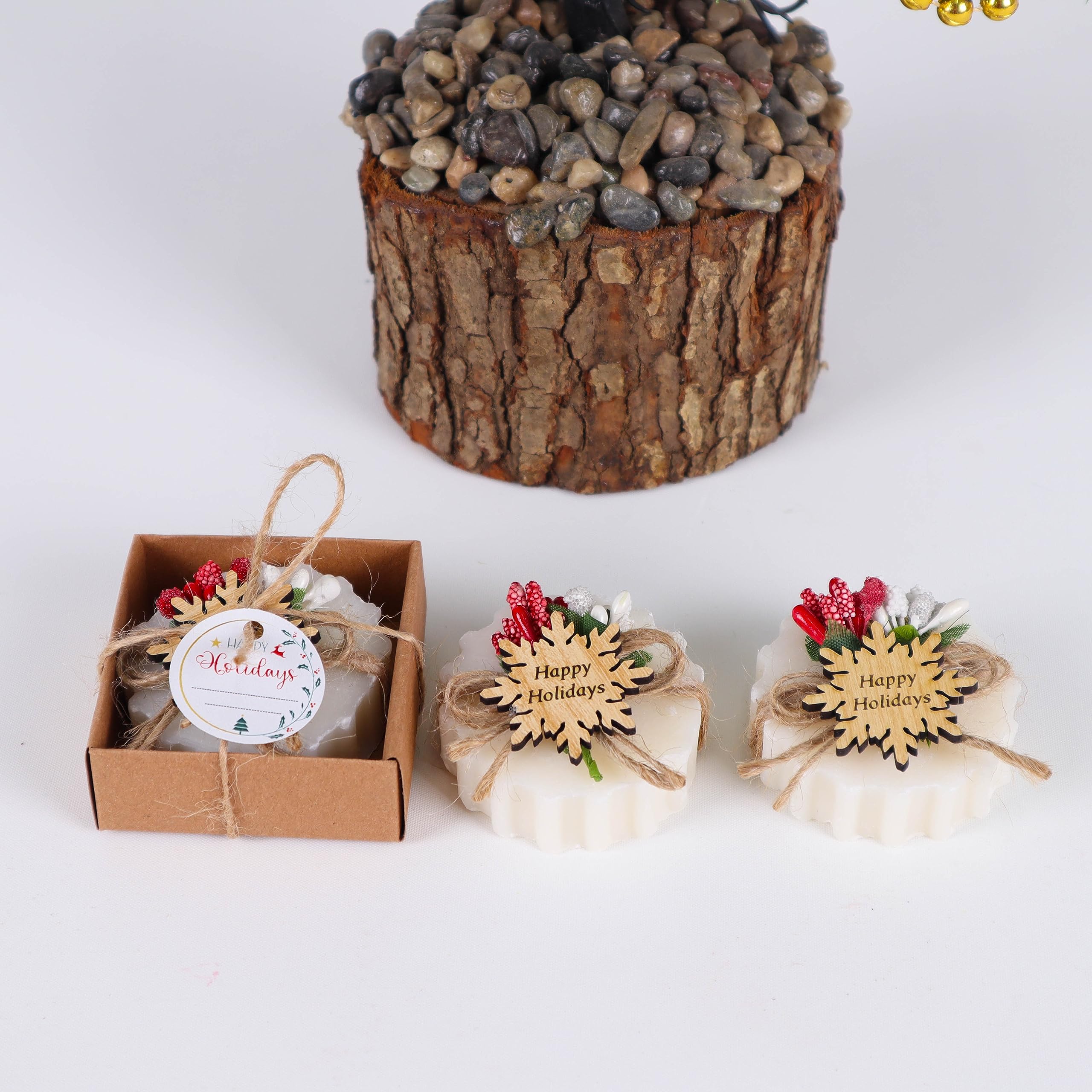 HTF Pack of 10 Christmas Handmade Scented Vegan Mini Soaps - Holiday Decorations for Christmas Tree, New Year Party & Winter Home Decor (Snowflake Design) - Perfect for Gifts, Stocking Stuffers & Festive Celebrations