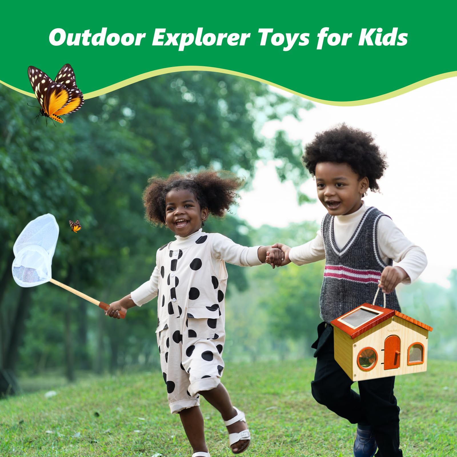 **Kids Explorer Kit & Bug Catcher Set – Outdoor Adventure Toys with Wooden Bug Habitat, Butterfly Net, Magnifier & Observation Cup – Includes 15 Insect Cards – Perfect Gift for Toddlers & Boys Ages 3-8 – Great for Backyard Exploration, Nature Walks & STEM Learning**