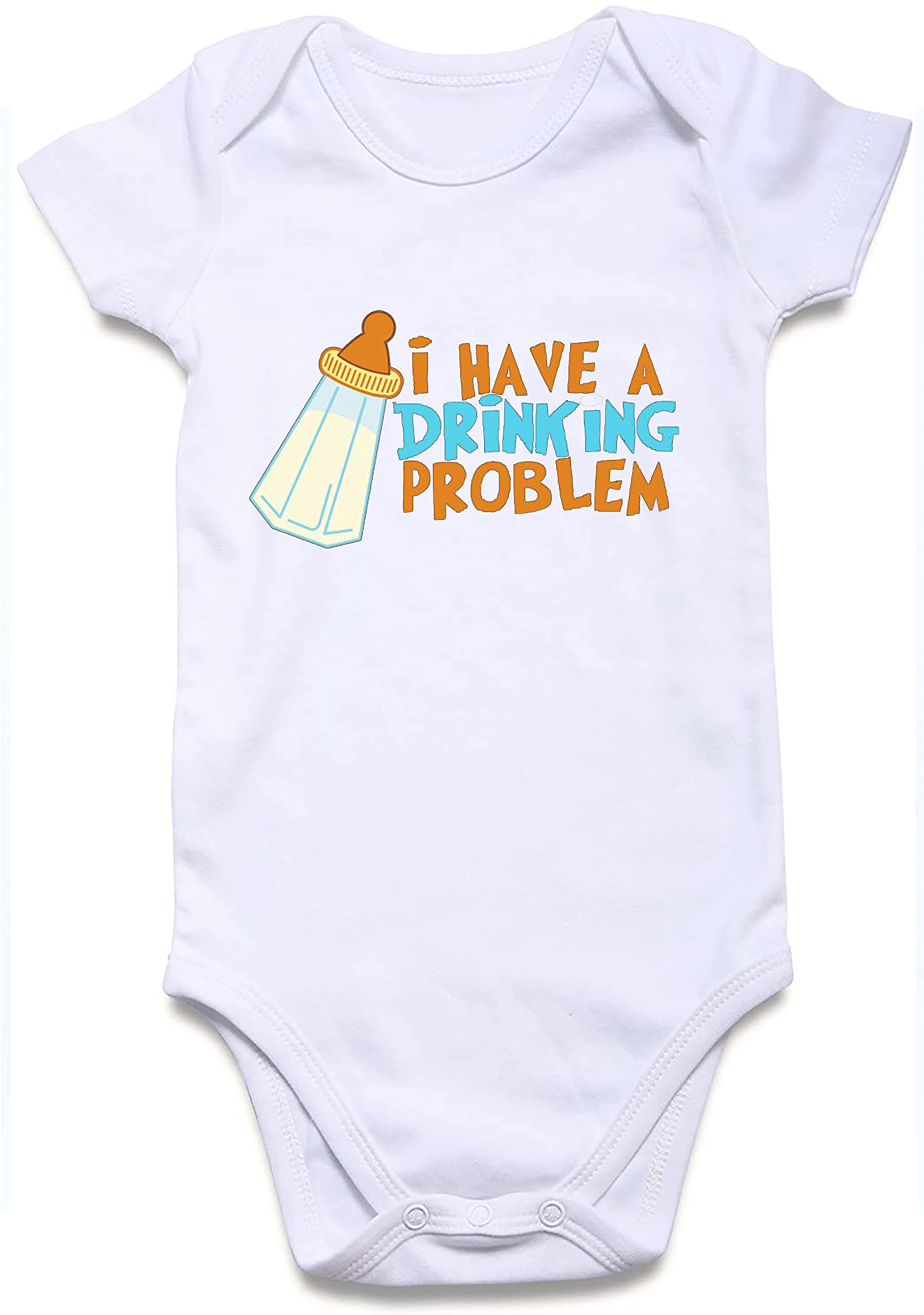 Funny Baby Short Sleeve Jumpsuit with 'I Have A Drinking Problem - Milk Bottle' Print | Cute Infant Bodysuit for Boys & Girls | Perfect for Playtime, Photo Shoots & Everyday Wear