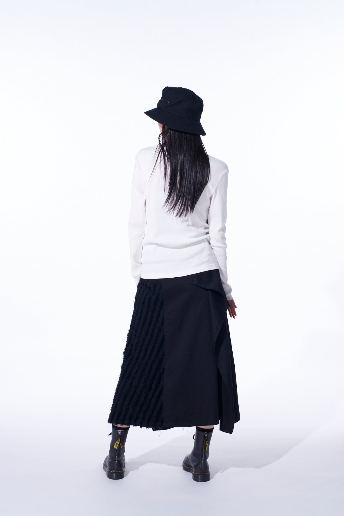 Premium Cotton Rib Jersey Long Sleeve High Neck T-Shirt with Pleated Stripes - Women's Fashion Basic Top for Casual Wear & Layering