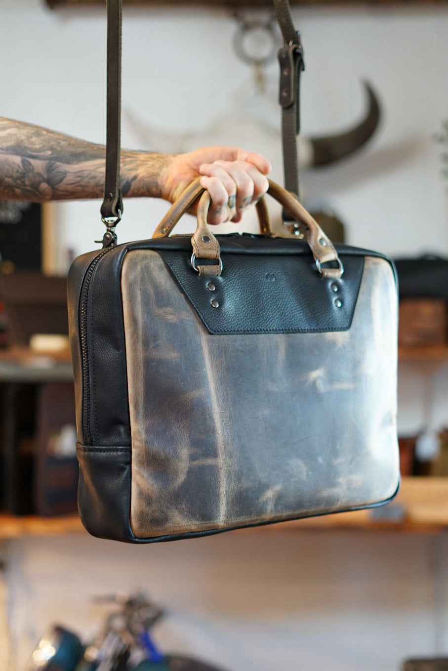 Premium Business Bag for Professionals - Hillbilly Sepia & Pebble Black - Stylish Laptop Briefcase for Office, Work & Travel