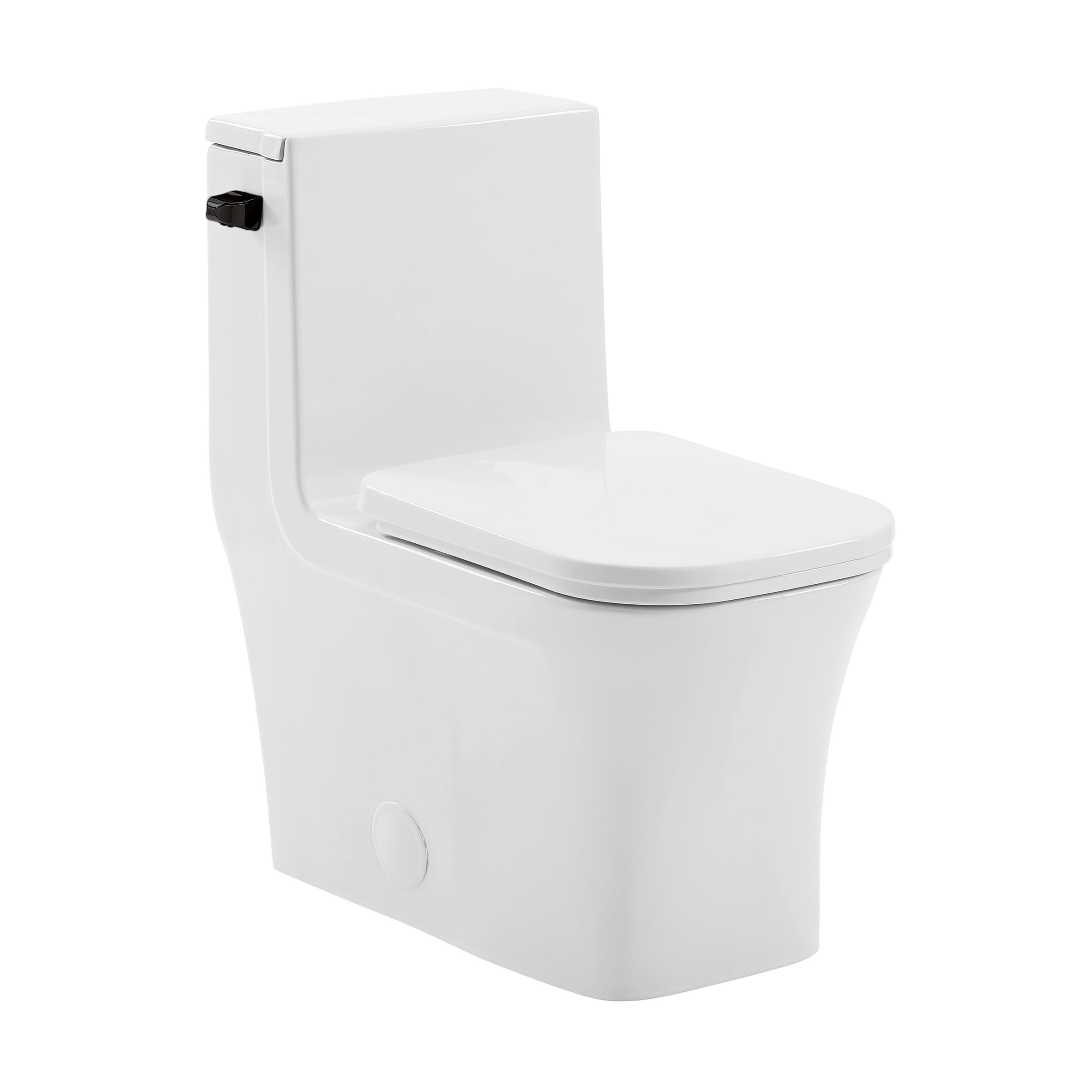 Concorde One-Piece Square Toilet with Side Flush - 1.28 GPF Water Efficient - Modern Black Hardware for Bathroom & Powder Room Renovation