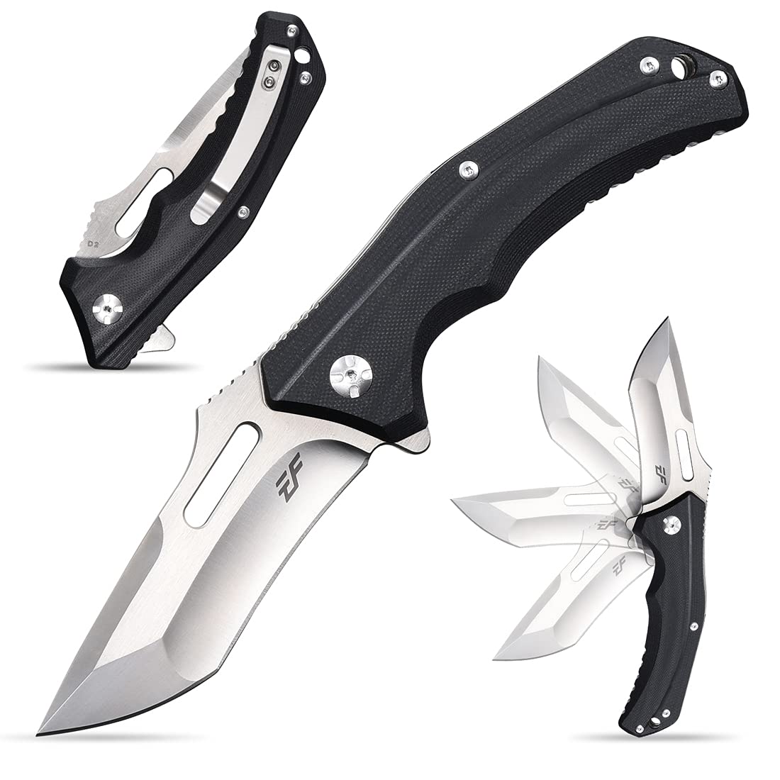 Eafengrow EF908 Tactical Folding Pocket Knife - D2 Steel Blade with Titanium Coating, G10 Handle, Liner Lock & Pocket Clip - Perfect for Camping, Survival, Hiking & Outdoor Adventures (Black)