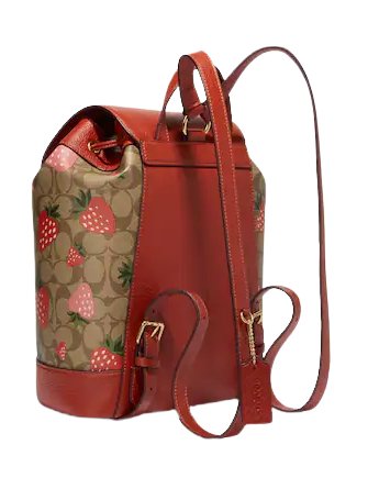 Coach Dempsey Drawstring Backpack - Signature Canvas with Wild Strawberry Print - Stylish & Durable Backpack for Women, Perfect for School, Travel & Everyday Use