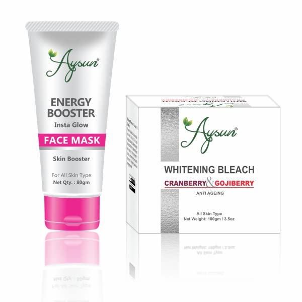 Aysun Energy Booster Face Mask - Skin Brightening & Whitening Treatment with Cranberry & Goji Berry Extract (2-Pack) | Revitalize Dull Skin for Glowing Complexion | Perfect for Daily Skincare Routine & Spa Nights