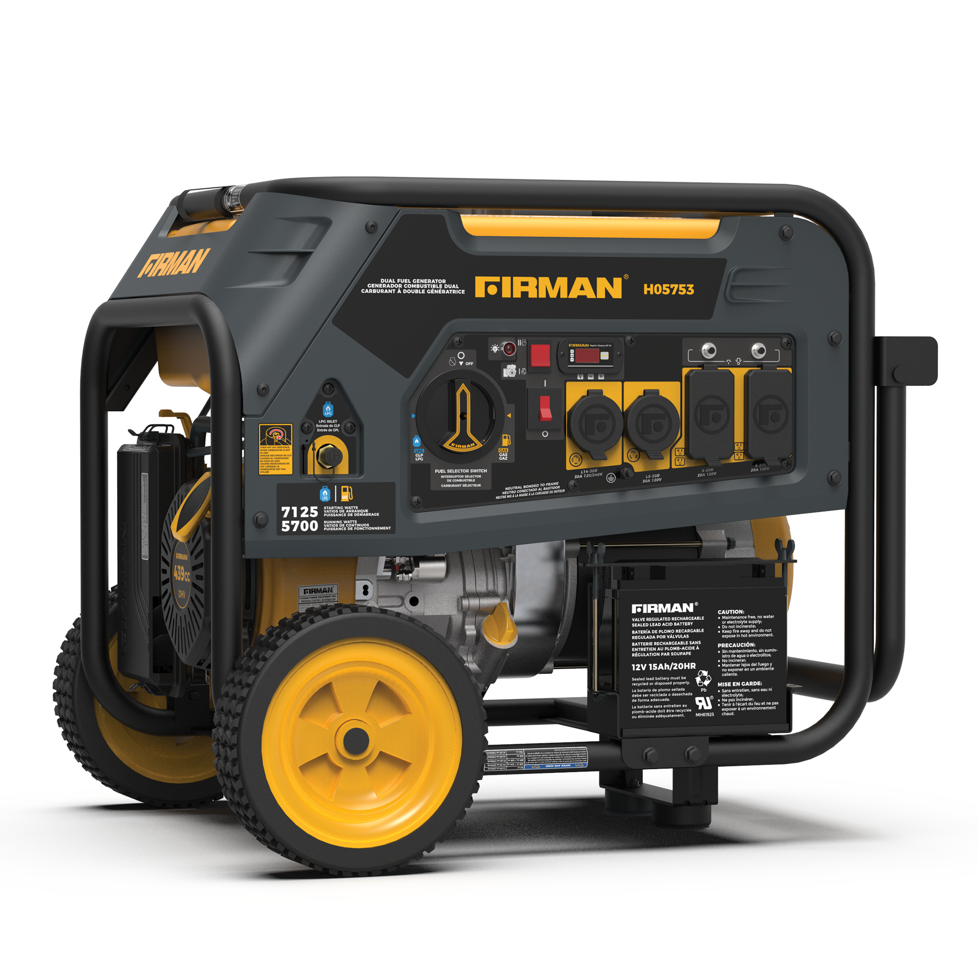 Dual Fuel Portable Generator 5700W with Electric Start - 120/240V Output for Camping, Home Backup & Outdoor Power