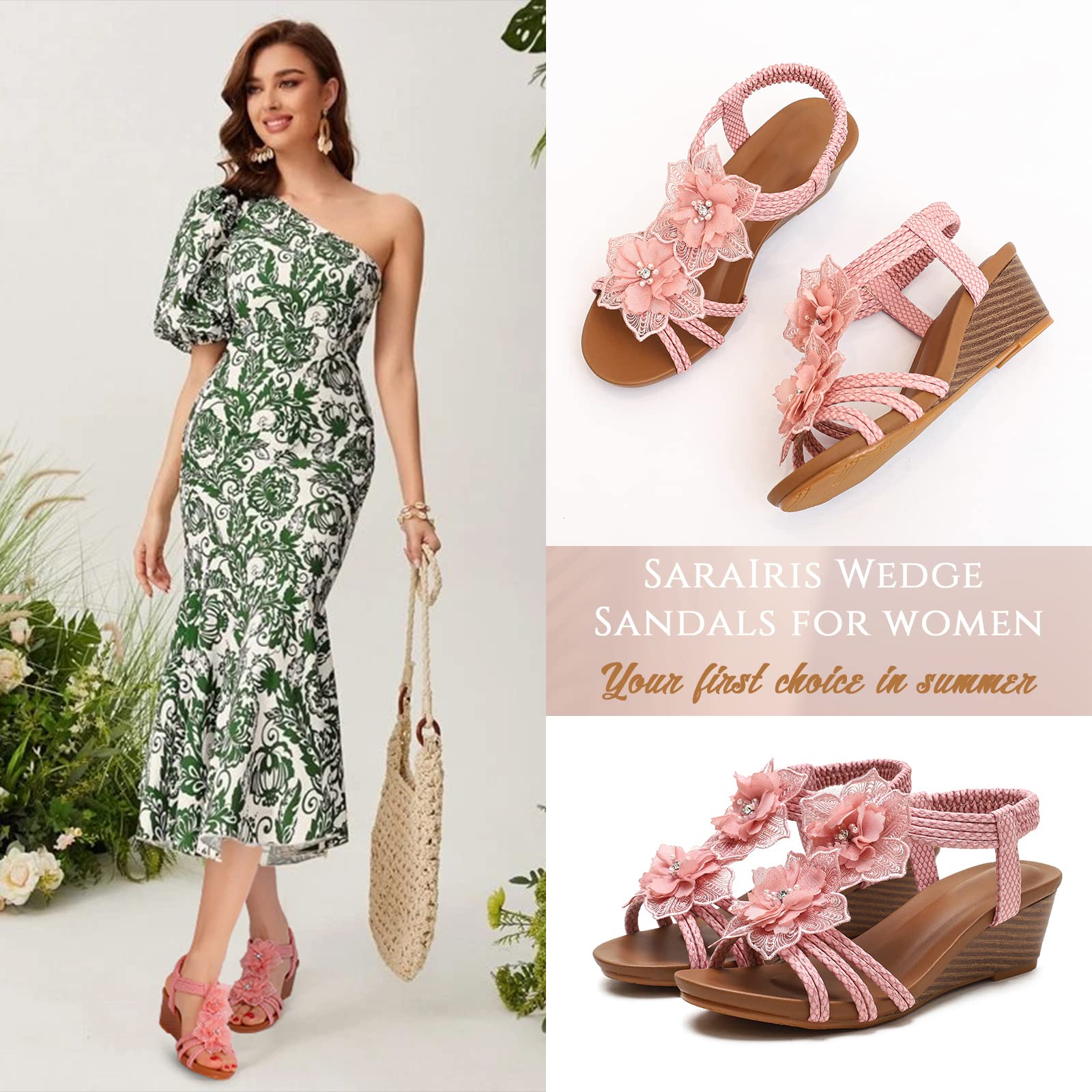 Stylish Women's Rhinestone Wedge Sandals - Cutout Peep Toe Mid Heel Fashion Sandals for Summer, Beach & Casual Wear | Breathable Comfort for Outdoor Activities