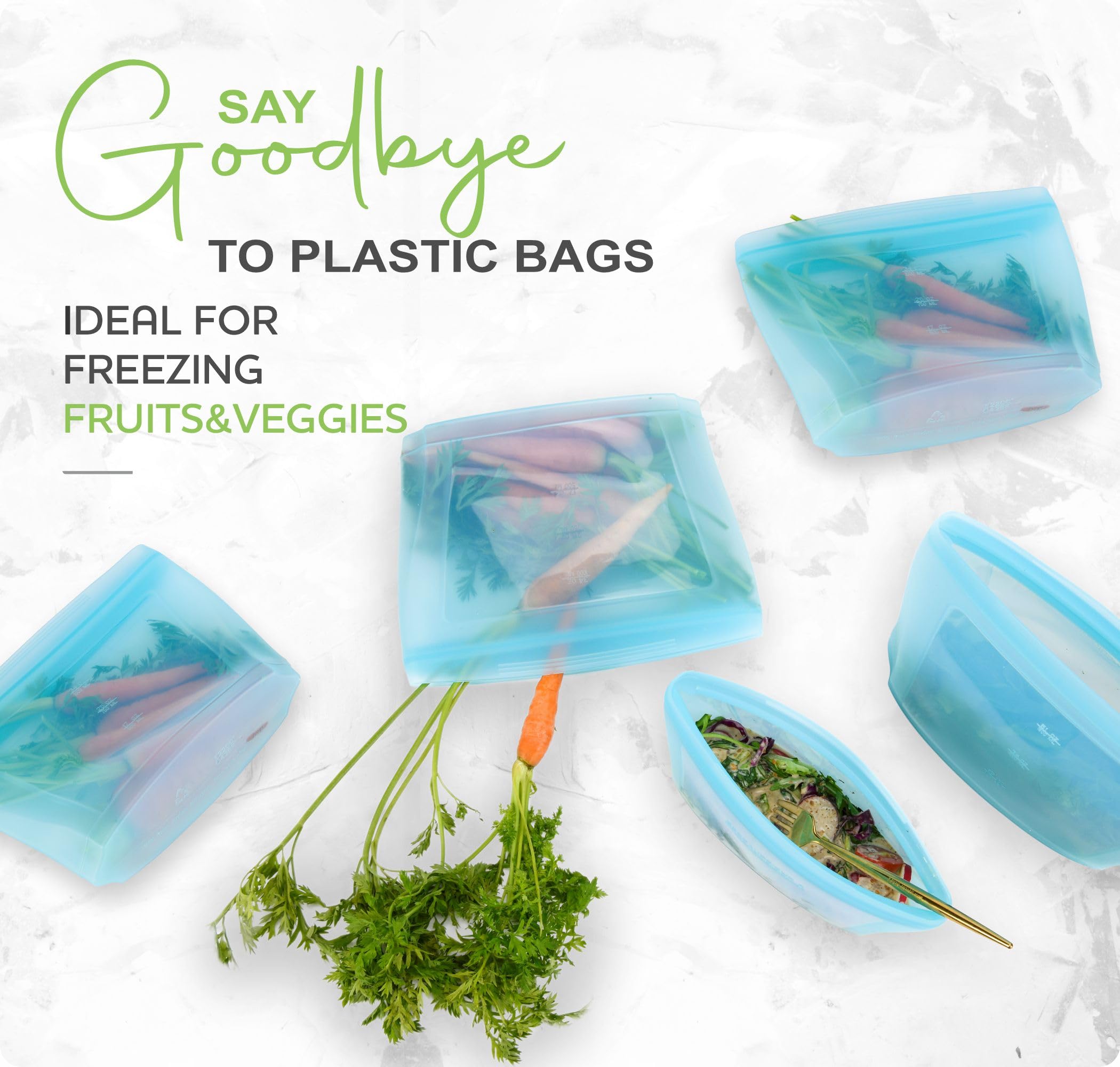 6-Pack Reusable Silicone Food Storage Bags | Airtight Zip Containers for Fruits, Vegetables & Snacks | Microwave, Dishwasher & Freezer Safe | Eco-Friendly Kitchen Essentials (Blue) - Perfect for Meal Prep, Lunch Boxes & On-the-Go Snacking