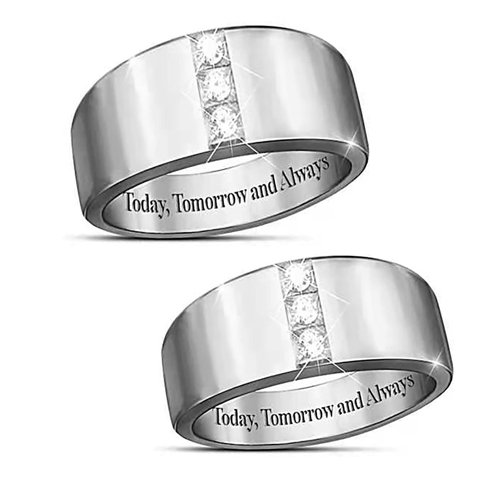 2 Pack Engraved Promise Rings for Men - Today Tomorrow & Always Letter Rings with Cubic Zirconia, Wedding Band for Boyfriend, Anniversary Gift for Him (Perfect for Proposals, Engagements & Romantic Occasions)