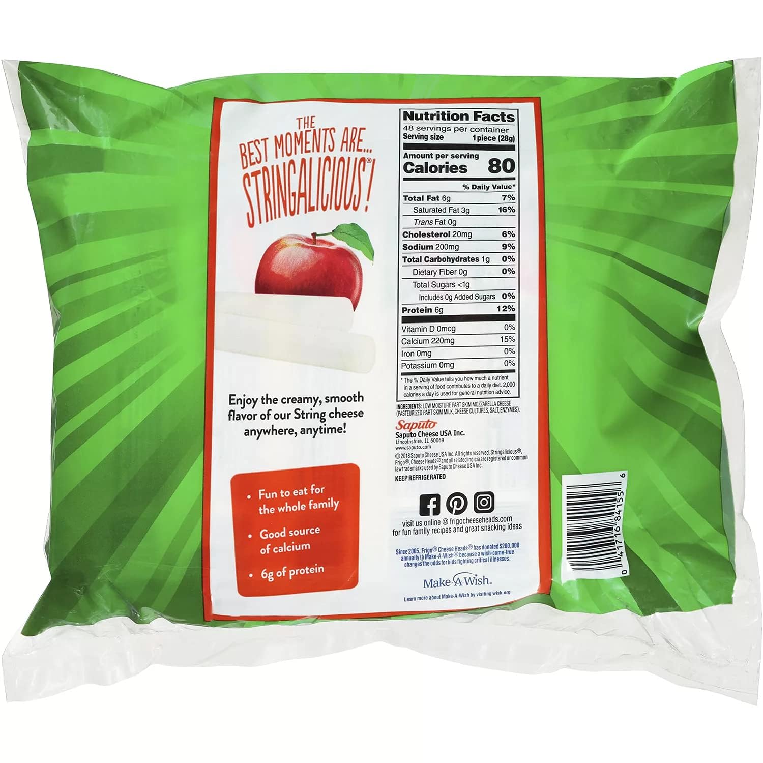 Cheese Heads String Cheese - Low-Moisture Part-Skim Mozzarella Cheese Sticks (3 Packs, 1 oz Each, 144 Total) | Perfect for School Lunches, Snacks & Keto Diet