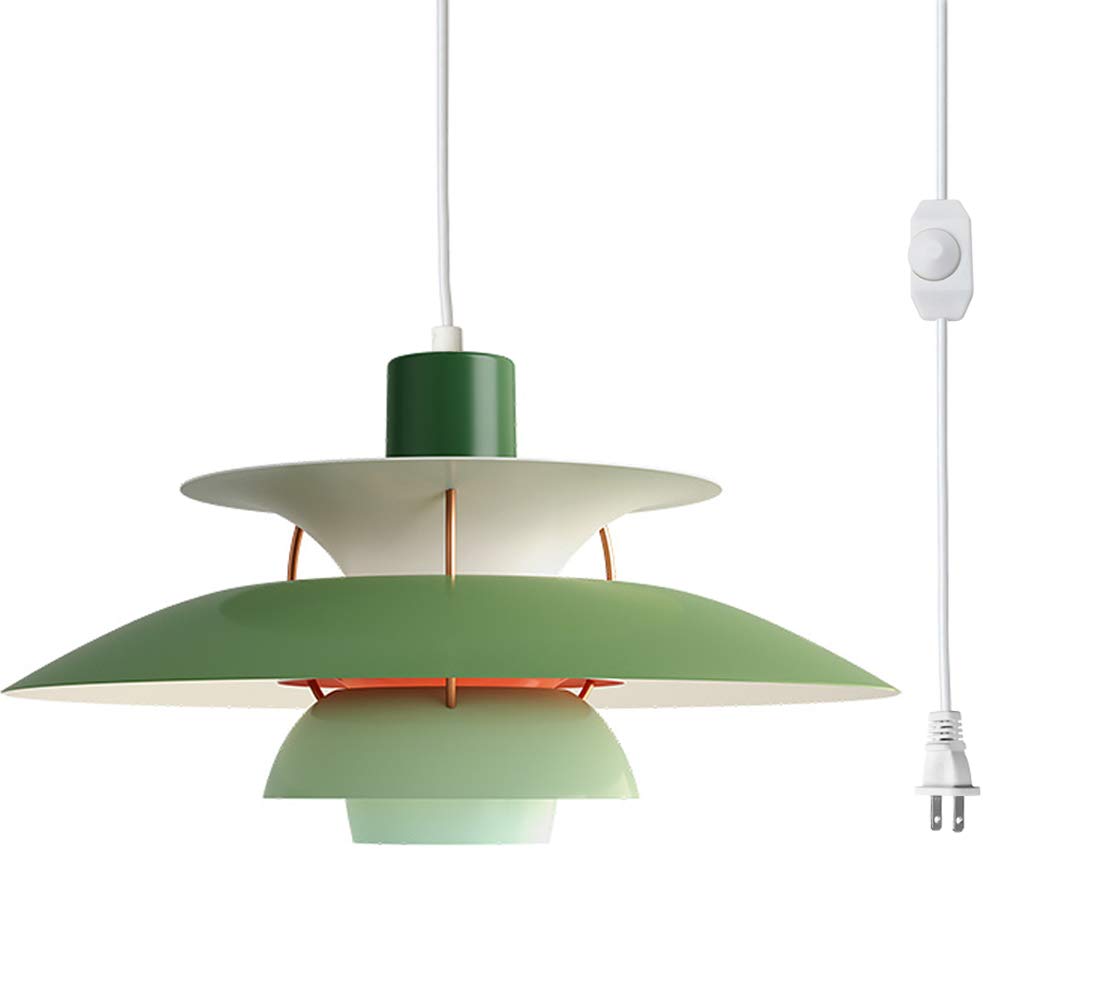Kiven Plug-in Chandelier - Modern Green Aluminum Pendant Light with 15ft Cord & Dimmable Switch, No Bulb Included - Perfect for Dining Room, Bedroom, or Kitchen Lighting Decor