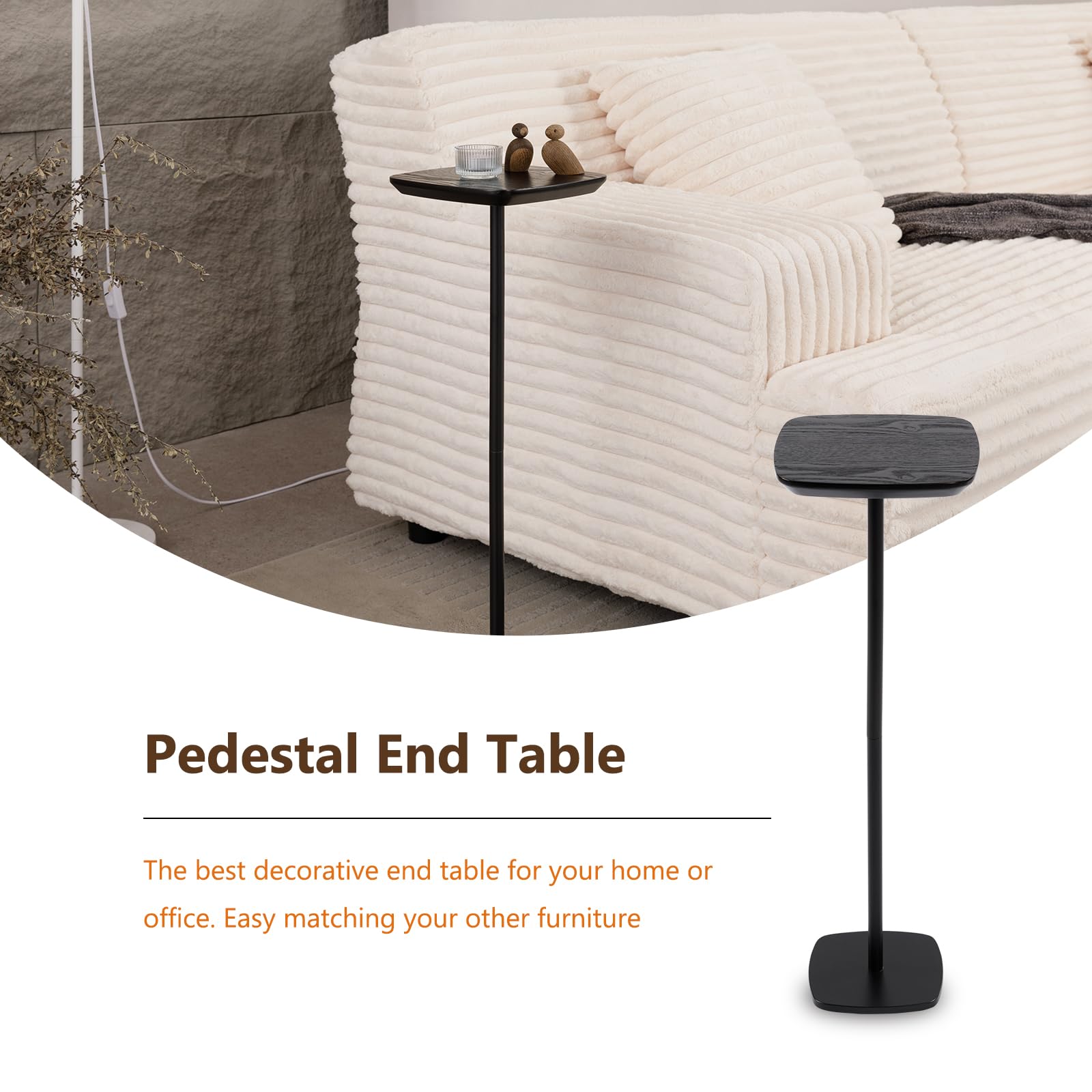 Modern Square Small Drink Table - Black Metal Cocktail Pedestal Stand, Mini Side End Table for Living Room, Bar & Small Spaces | Perfect for Martini Nights, Coffee Breaks & Compact Home Decor