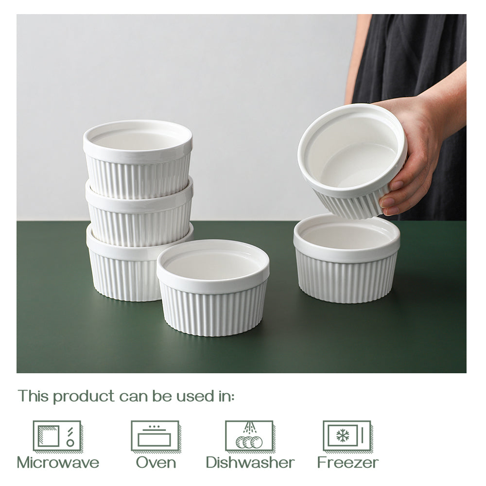 6-Piece 8Oz Porcelain Ramekins Set - Oven Safe Baking Dishes for Crème Brûlée, Soufflés & Desserts - Perfect for Home Baking & Restaurant Use