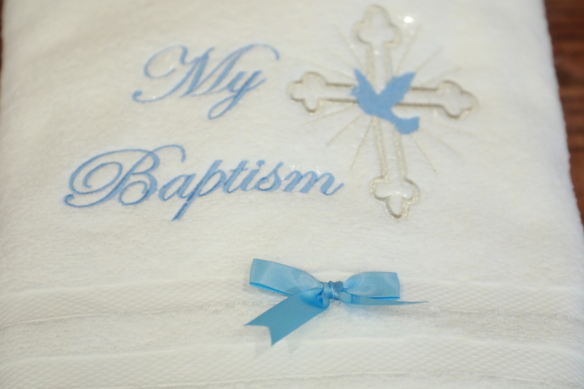 Baptism Christening 100% Cotton Baby Towel - Soft Blue - Perfect for Newborn Baptism Ceremonies & Christening Gifts