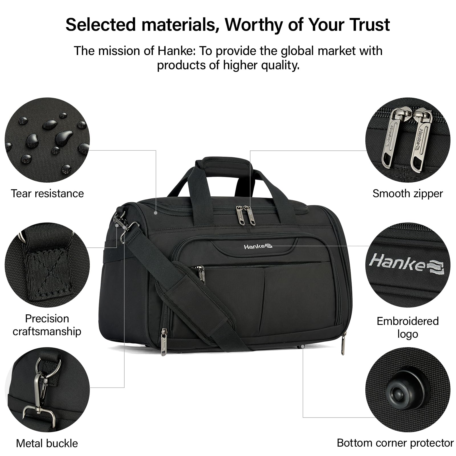 Hanke Foldable Underseat Carry On Luggage Bag - Lightweight Travel Tote for Women & Men, Softside Personal Item Bag for Flight Crew & Overnight Trips | Perfect for Airplane, Train & Bus Travel (Black)