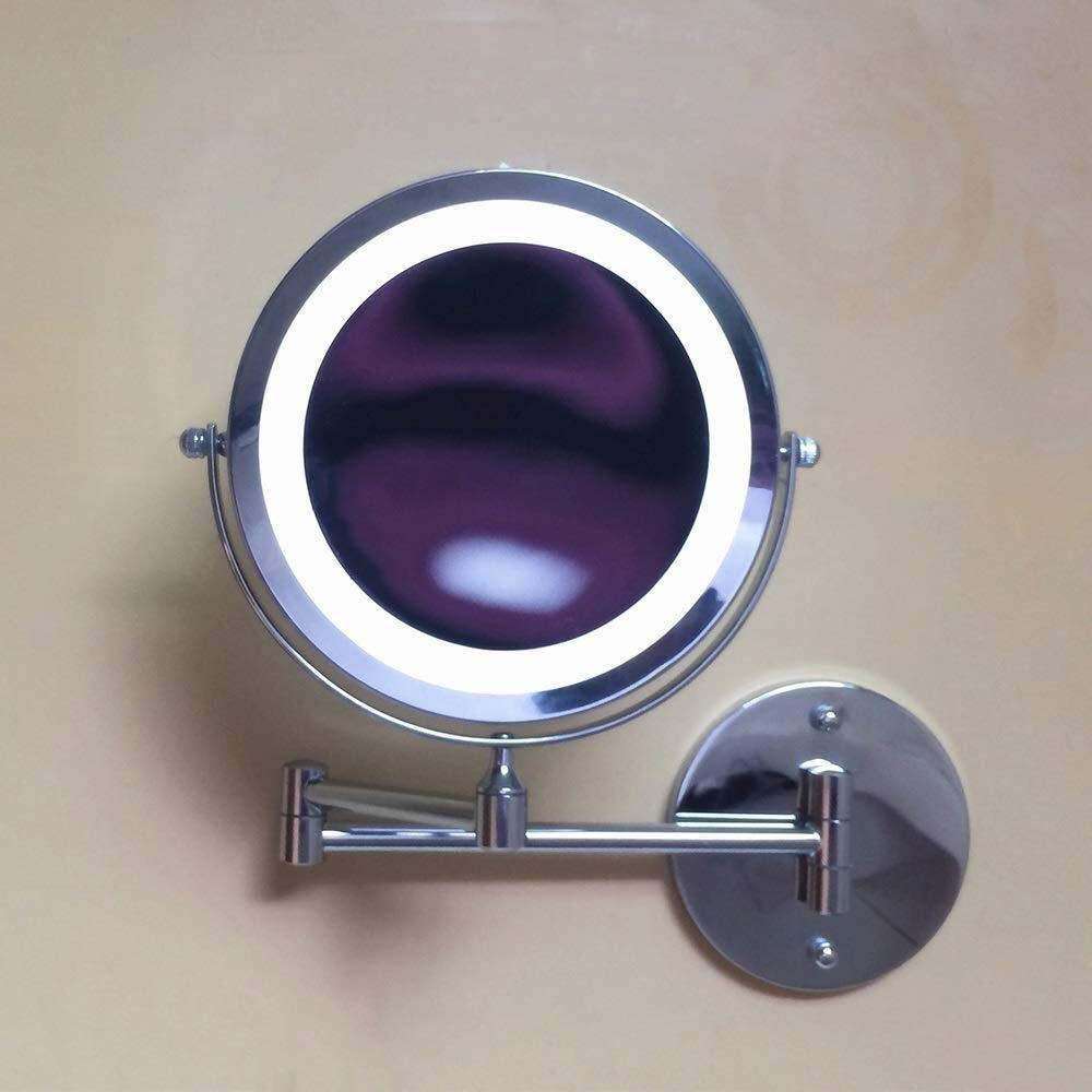 SGSG 7-Inch Wall Mounted LED Makeup Mirror with 5X Magnifying - Folding Vanity Mirror for Bathroom, Bedroom & Dressing Room - Double-Sided Adjustable Cosmetic Mirror with Bright Lights
