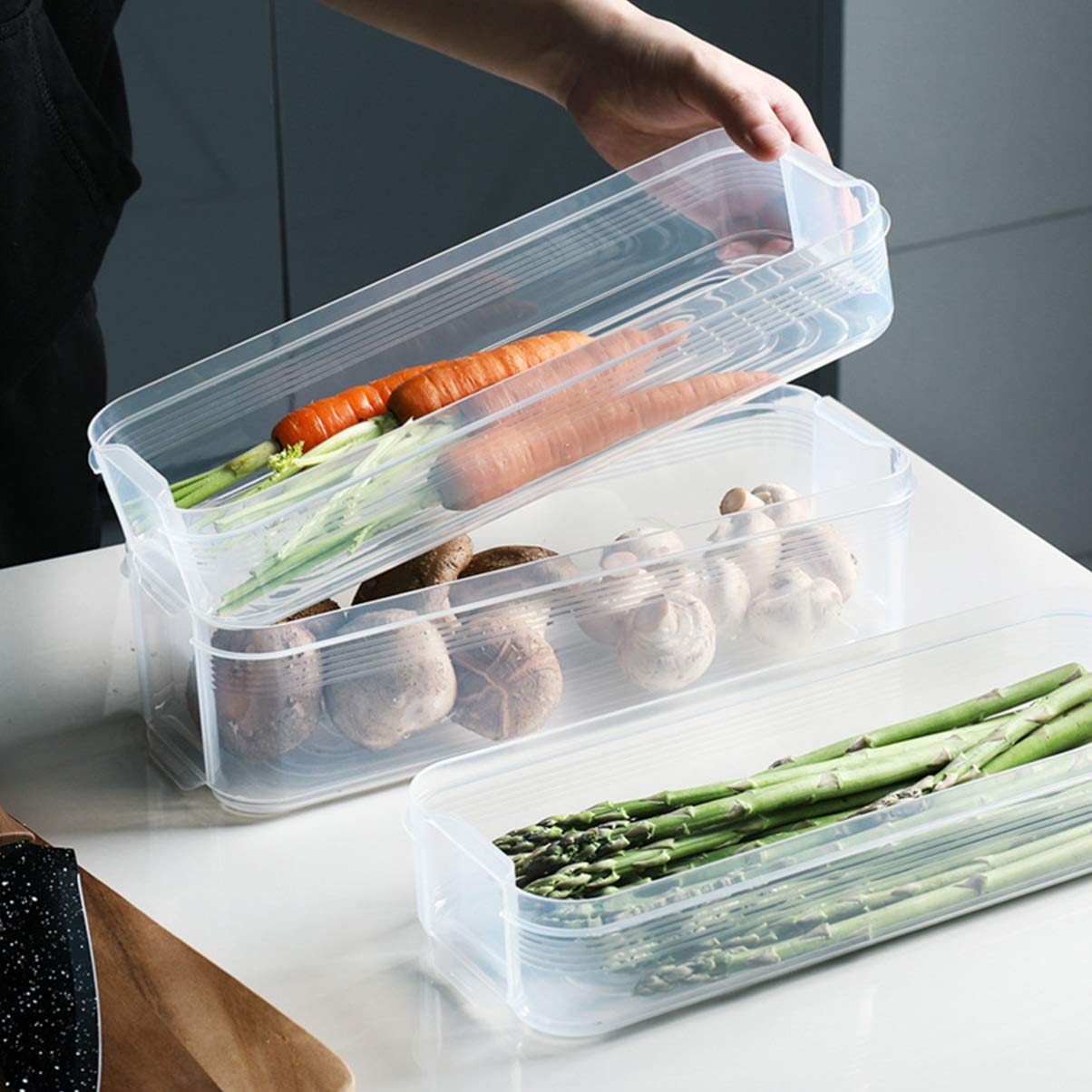 BPA-Free Plastic Box Dumpling Containers with Lids - Airtight Refrigerator Crisper for Vegetables, Fruits & Food Storage - Perfect for Meal Prep, Leftovers & Organizing Fridge
