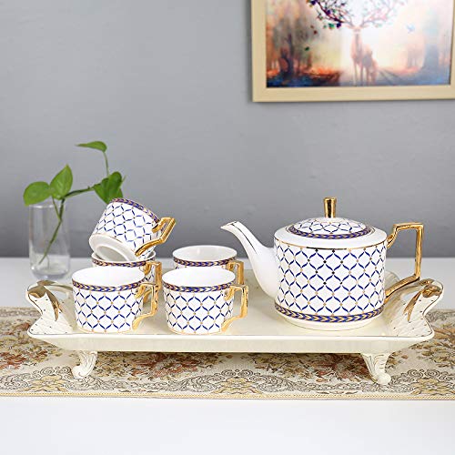 Premium European Style Ceramic Tea and Coffee Set with Matching Tray - Elegant 16-Piece Chip Trip Collection (Type-4) for Afternoon Tea, Gifts, and Home Decor
