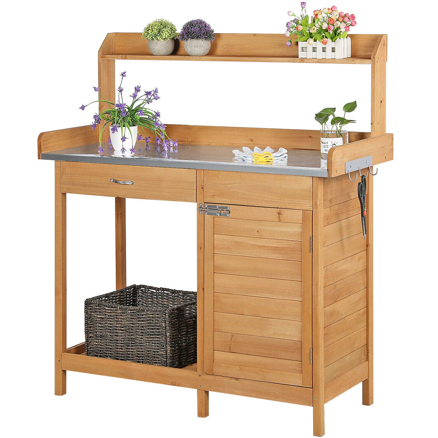 Durable Wooden Potting Bench with Storage Shelves & Cabinet - Heavy Duty Planting Work Table for Indoor & Outdoor Gardening - Perfect for Home Garden, Backyard, Patio, Greenhouse, Garage - Ideal for Potting Plants, Flowers & DIY Projects