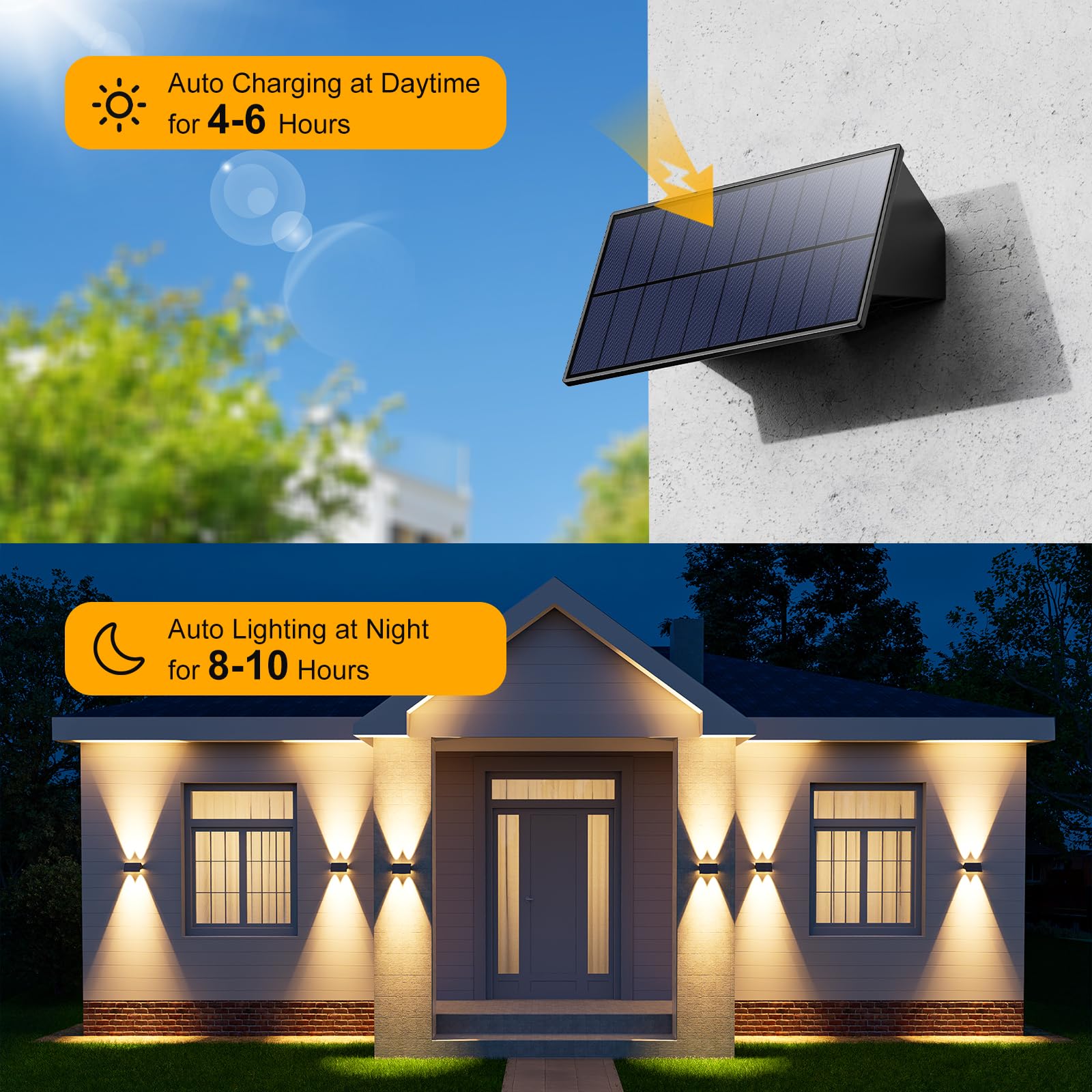 12 Pack Solar Up and Down Wall Lights Outdoor - Waterproof LED Fence Lighting for Deck, Patio, Porch, Garden & House - Easy Install Solar Powered Exterior Wall Mount Lights (Warm White) - Perfect for Pathway, Driveway & Landscape Lighting