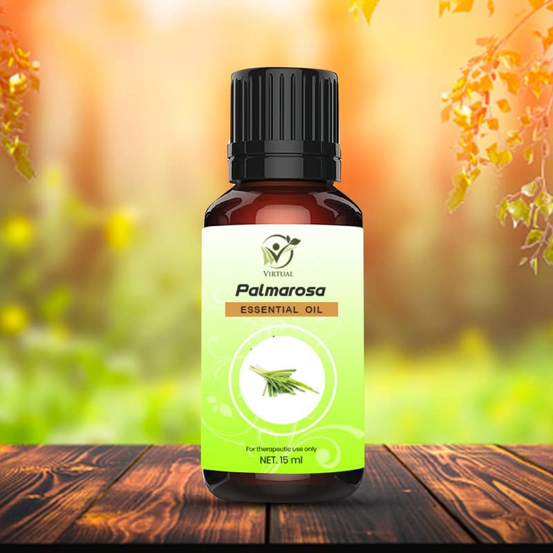 Pure Palmarosa Essential Oil 15ml - 100% Natural, Undiluted & Therapeutic Grade for Hair Growth, Skin Care & Aromatherapy | Perfect for Diffusers, Massage & DIY Beauty Products