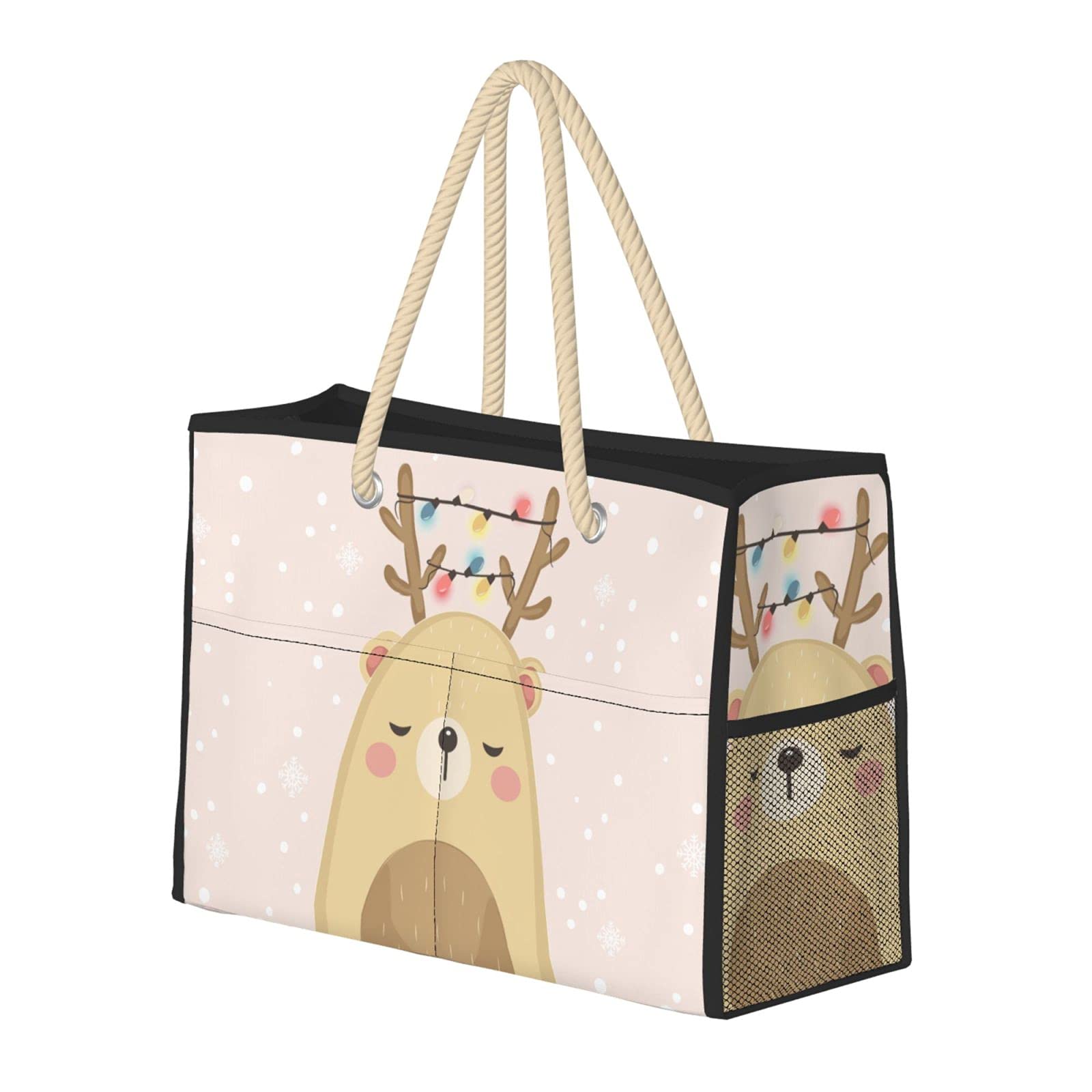 Cute Christmas Bear Zipper Tote Bag - Waterproof & Sandproof Beach Bag for Pool, Gym, Travel - Includes Wet Pocket - Perfect for Summer Outings, Beach Trips & Vacation Essentials