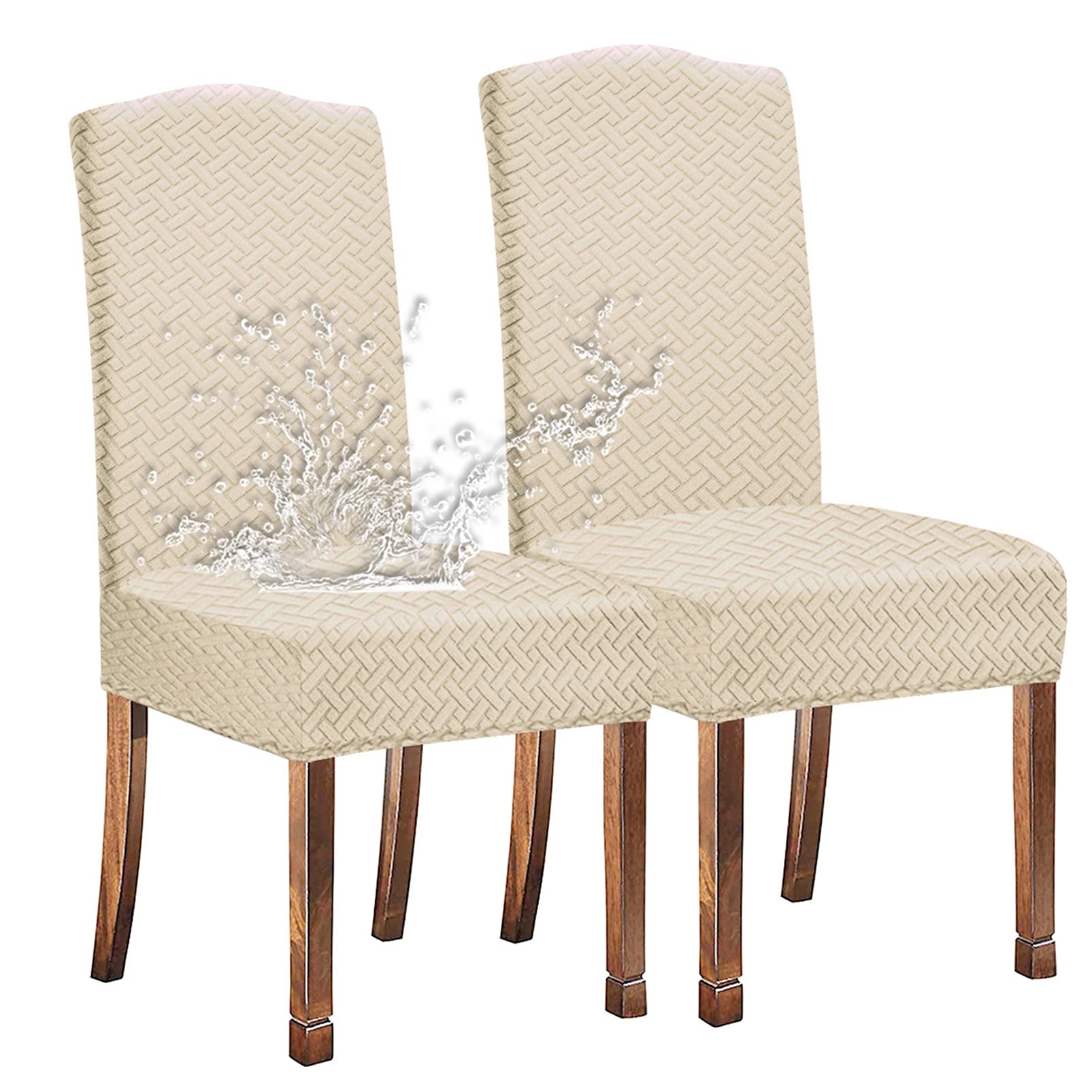 Stretch Washable Waterproof Dining Chair Covers - High Back Removable Slipcovers for Kitchen, Living Room & Home Decor (Cream White, Set of 2) | Spill Protection & Elegant Seating Solution for Parties & Daily Use