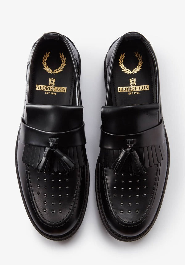 FRED PERRY x George Cox Men's Leather Tassel Loafers with Stud Details - Classic British Style Slip-On Shoes for Business Casual & Formal Occasions