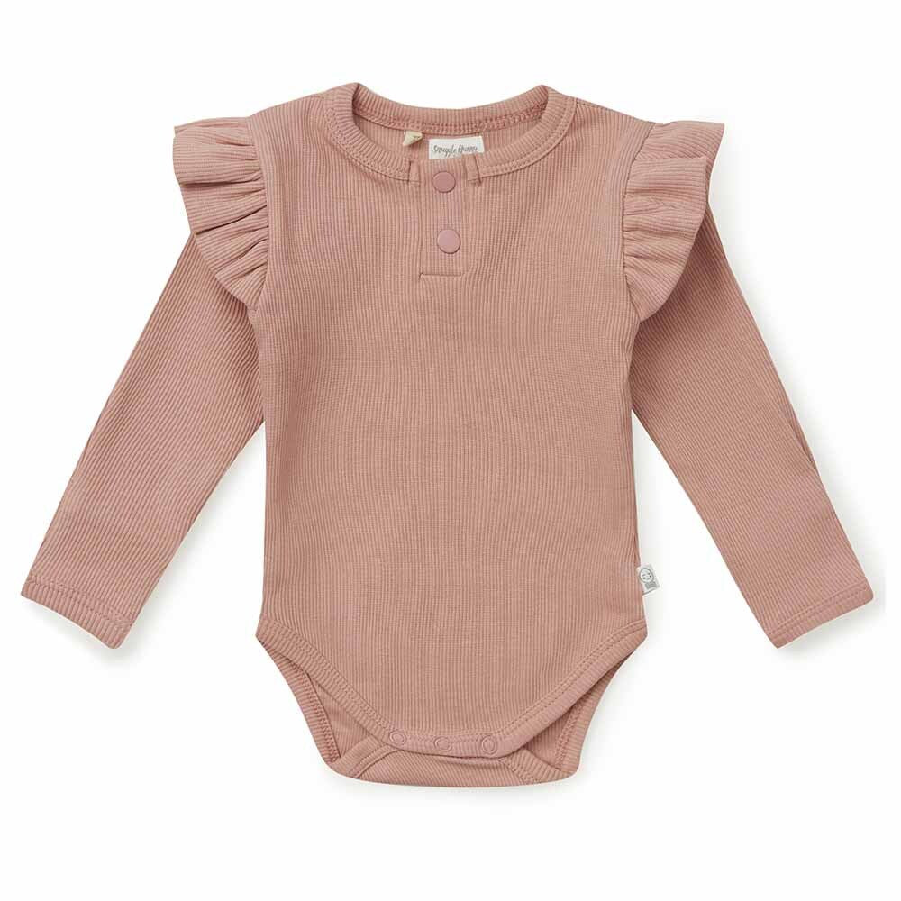 Organic Ribbed Long Sleeve Bodysuit for Women - Soft & Comfortable Baby Onesie - Snuggle Hunny Rose Pink - Perfect for Newborns, Infants & Toddlers - Ideal for Playtime, Outings & Photo Shoots
